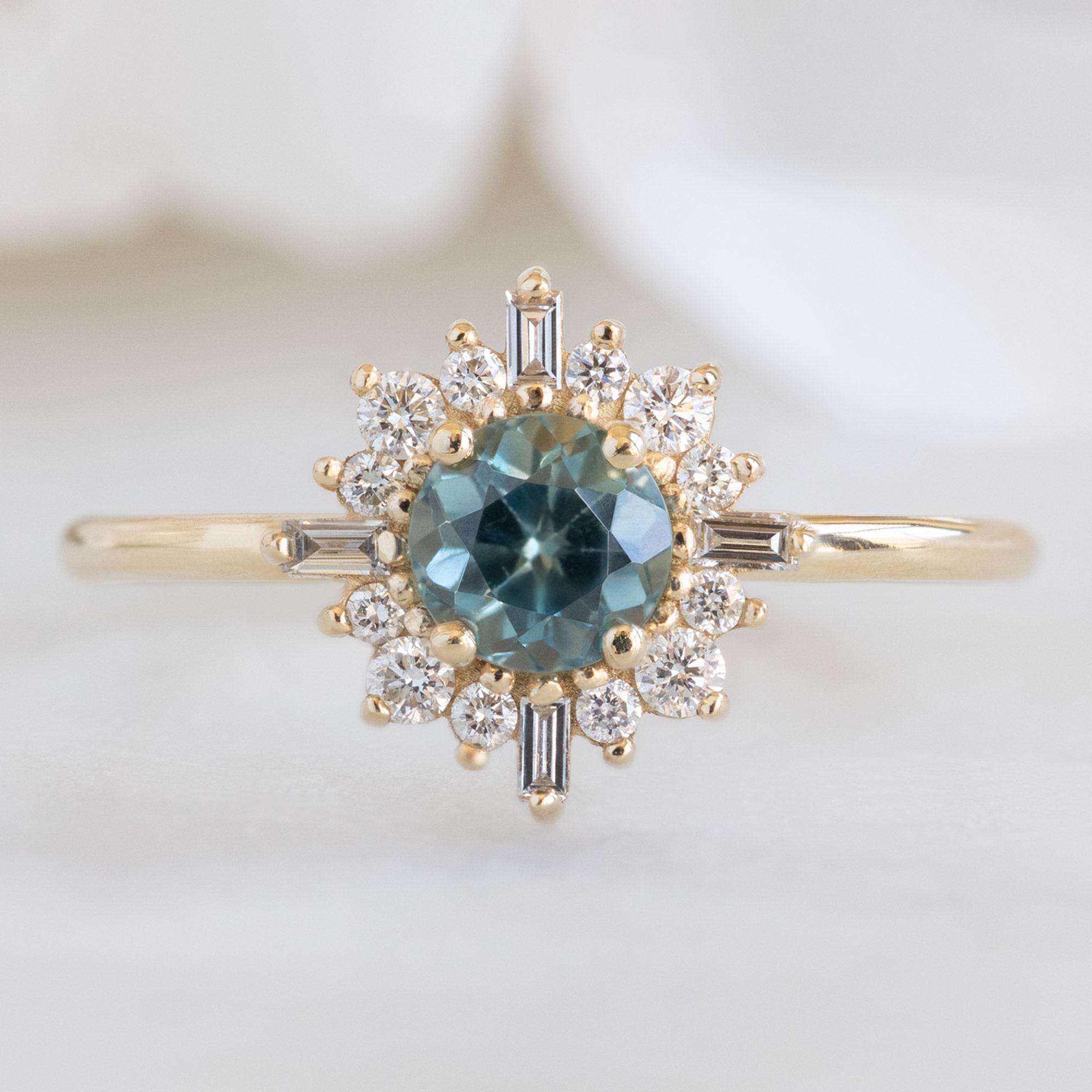 Alexis Russell Engagement Rings The Compass Ring | 0.81ct Round Blue Sapphire in 14K Yellow Gold