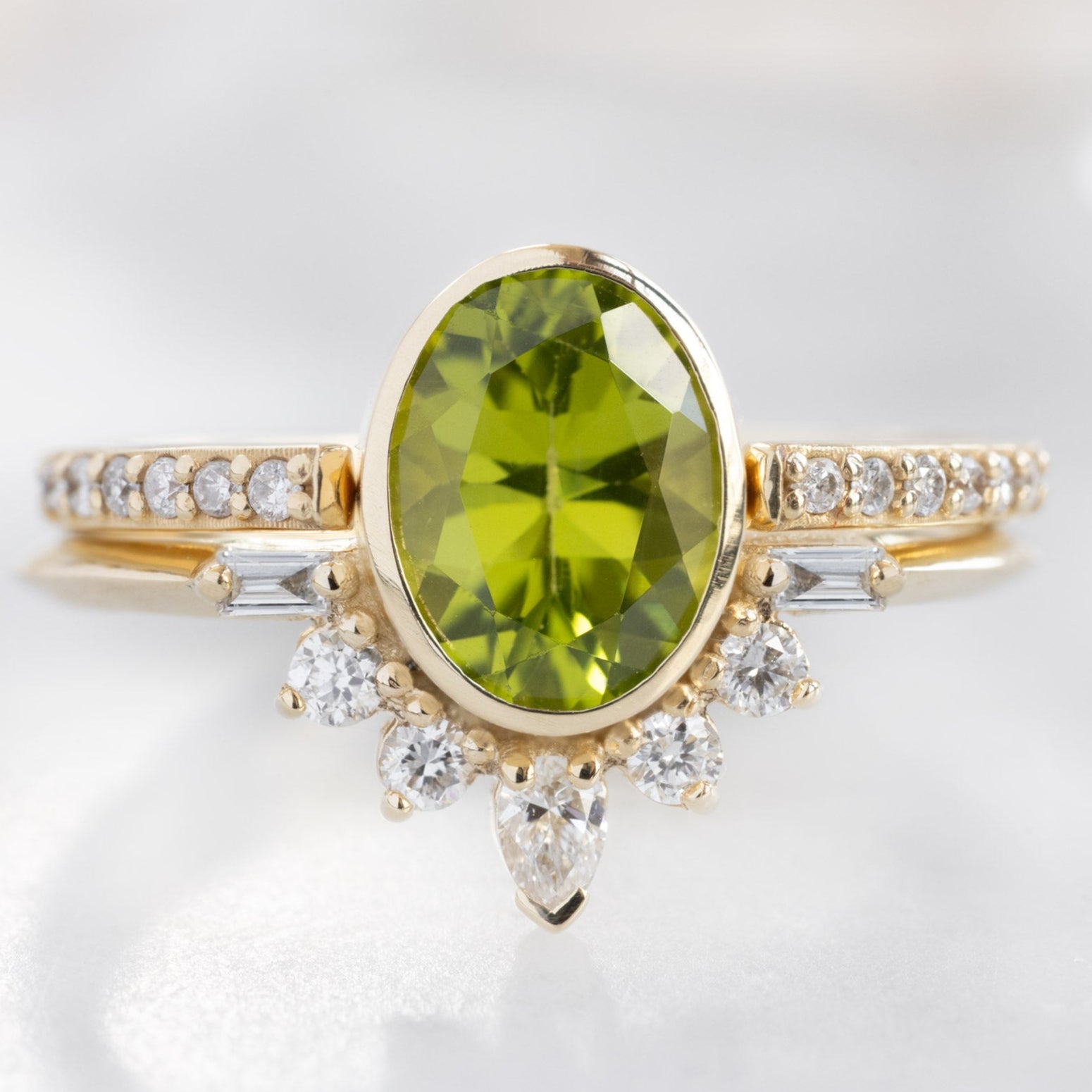 The Posy Ring | 1.36ct Oval Peridot in 14K Yellow Gold