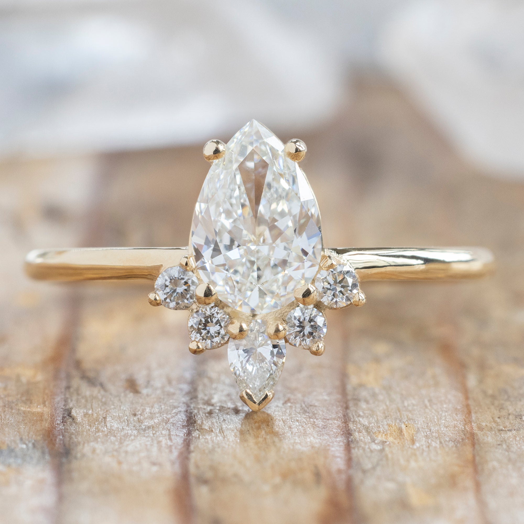 Alexis Russell Engagement Rings The Aster Ring | 0.71ct Pear Cut Natural White Diamond in 14K Yellow Gold