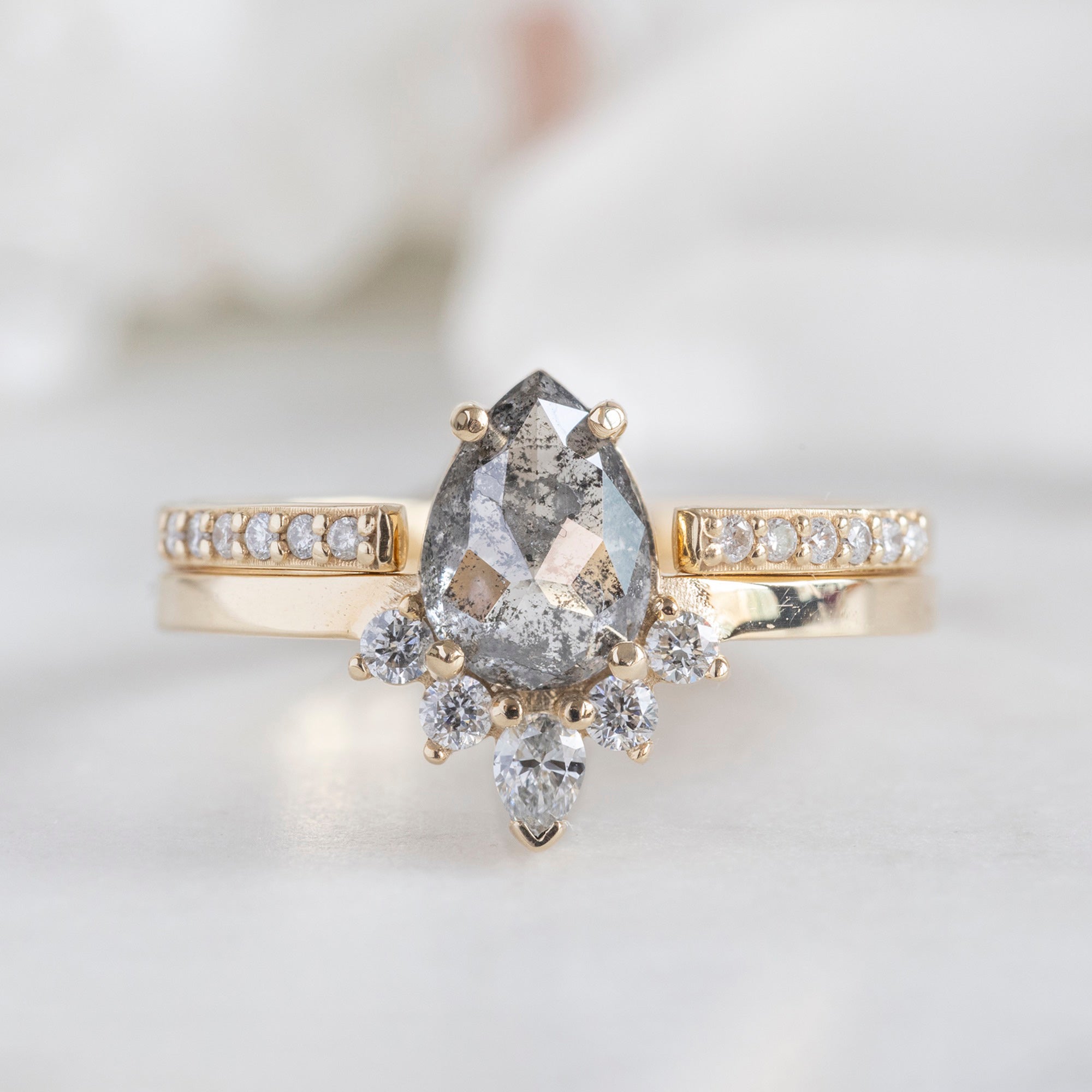 Alexis Russell Engagement Rings The Aster Ring | 0.96ct Pear Grey Diamond in 14k Yellow Gold