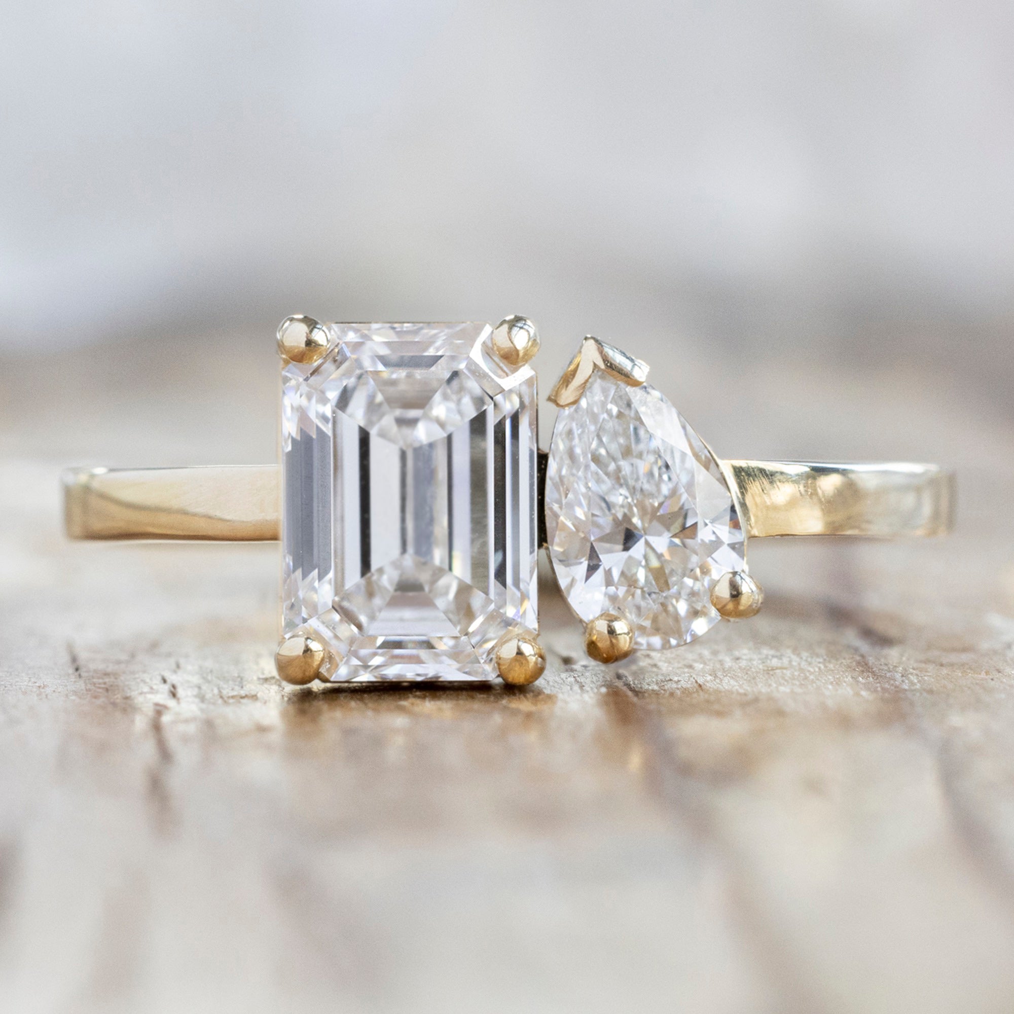 Alexis Russell Engagement Rings The You and Me Ring | 1.25ct Emerald Cut Lab Grown Diamond in 14K Yellow Gold