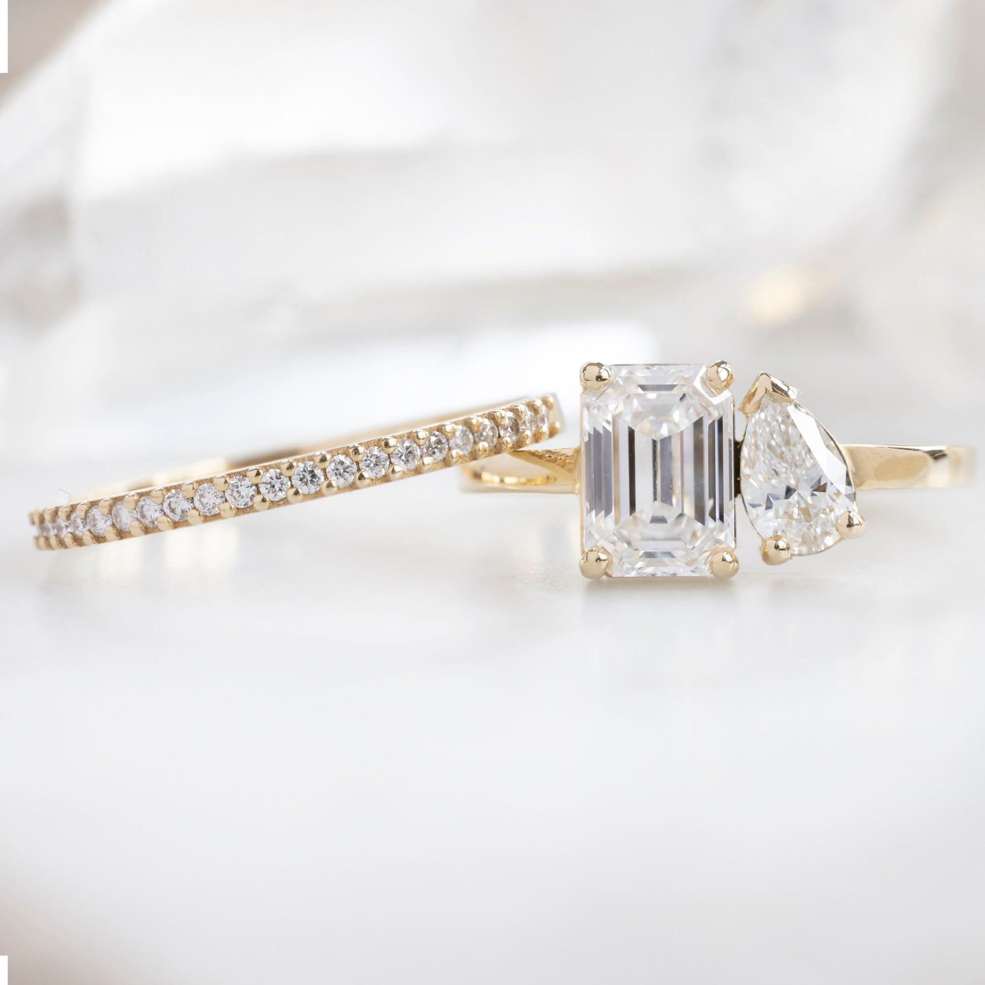 Alexis Russell Engagement Rings The You and Me Ring | 1.25ct Emerald Cut Lab Grown Diamond in 14K Yellow Gold
