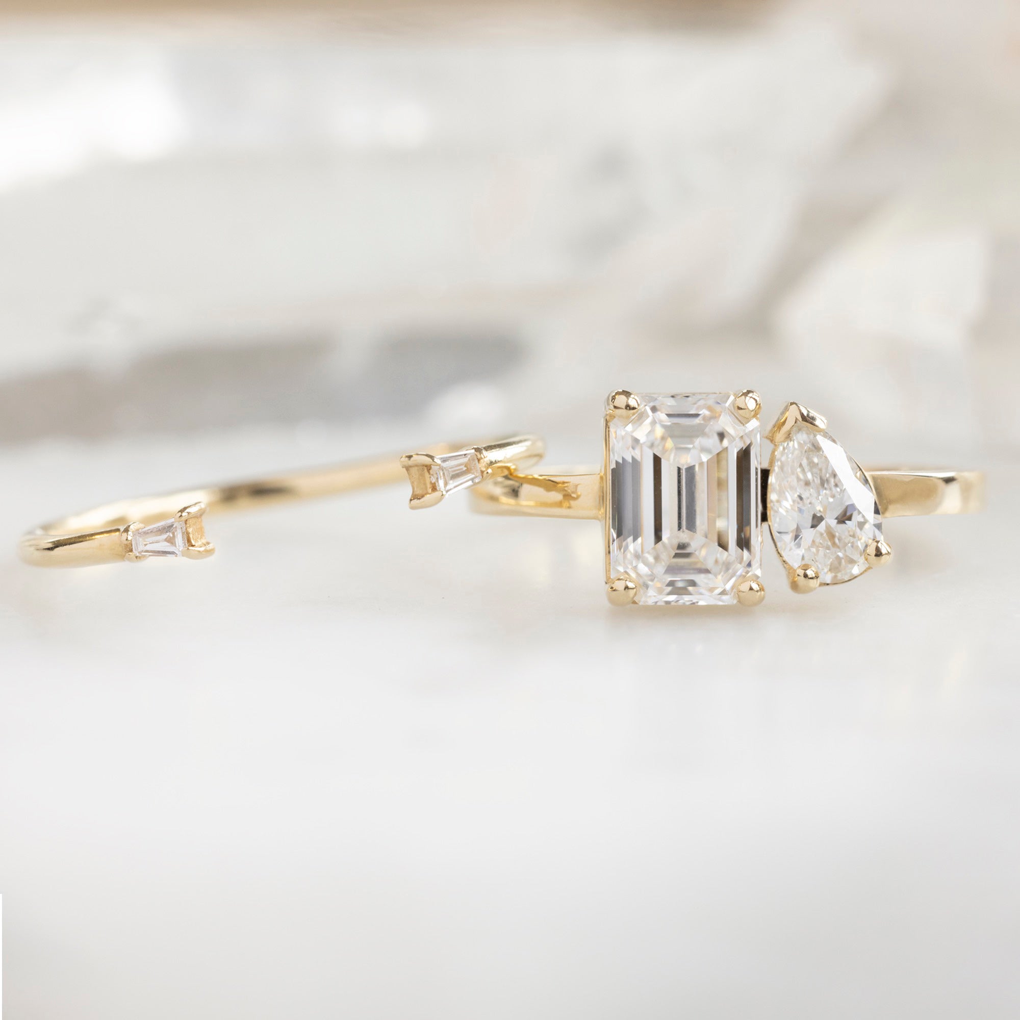 Alexis Russell Engagement Rings The You and Me Ring | 1.25ct Emerald Cut Lab Grown Diamond in 14K Yellow Gold