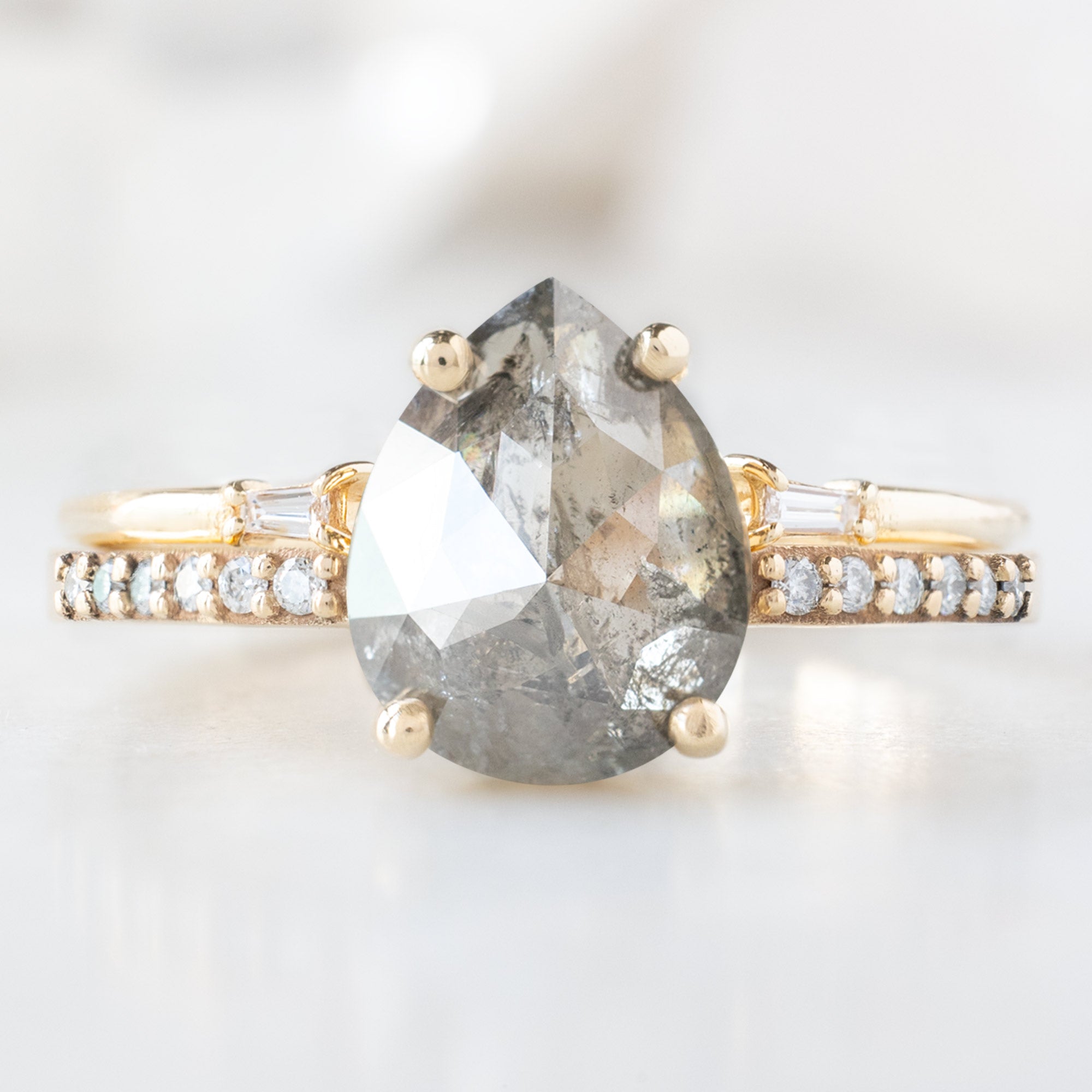 Alexis Russell Engagement Rings The Willow Ring | 1.78ct Pear Salt and Pepper Diamond in 14K Yellow Gold