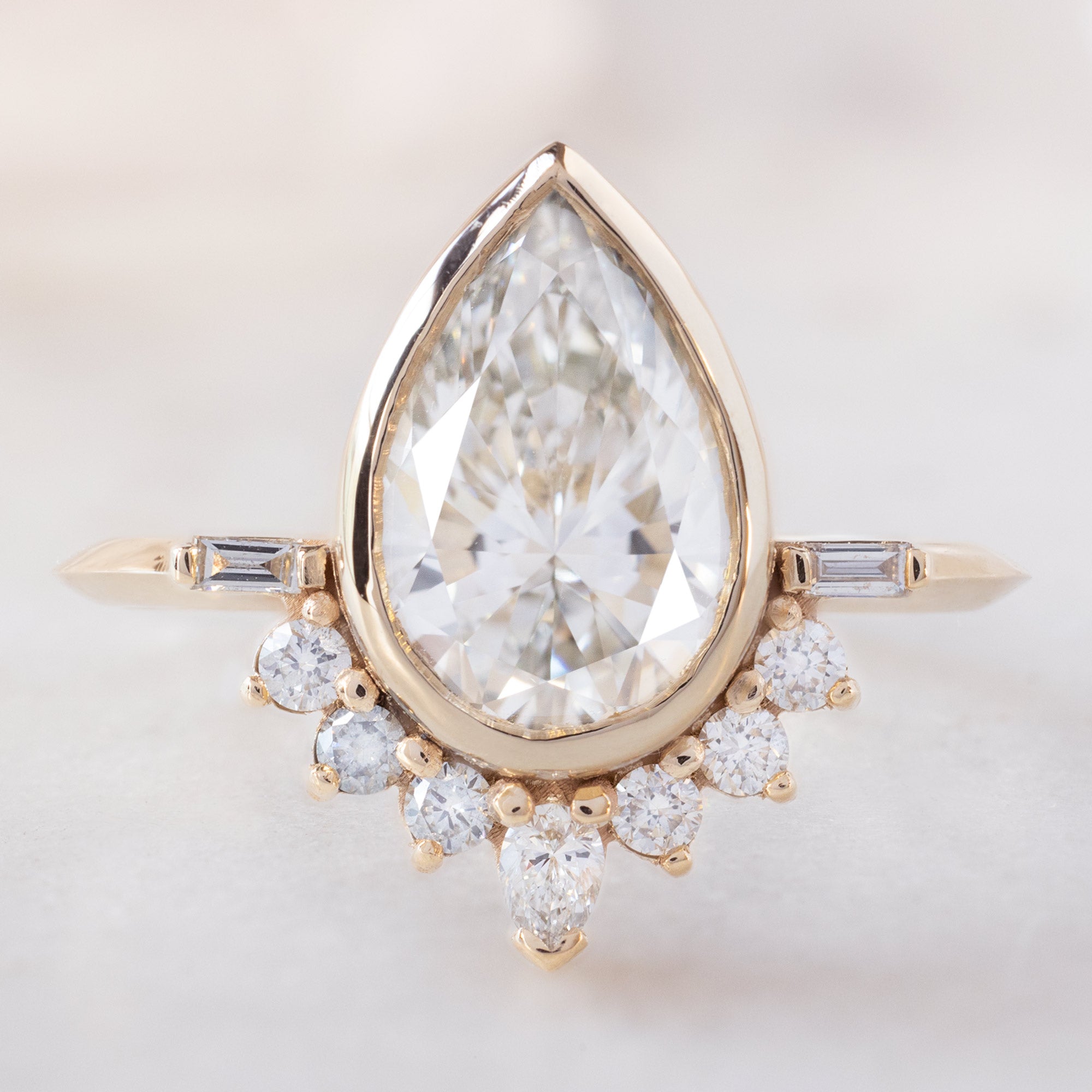 Alexis Russell Engagement Rings The Posy Ring | 2.20ct Pear Lab Grown White Diamond in 14K Yellow Gold