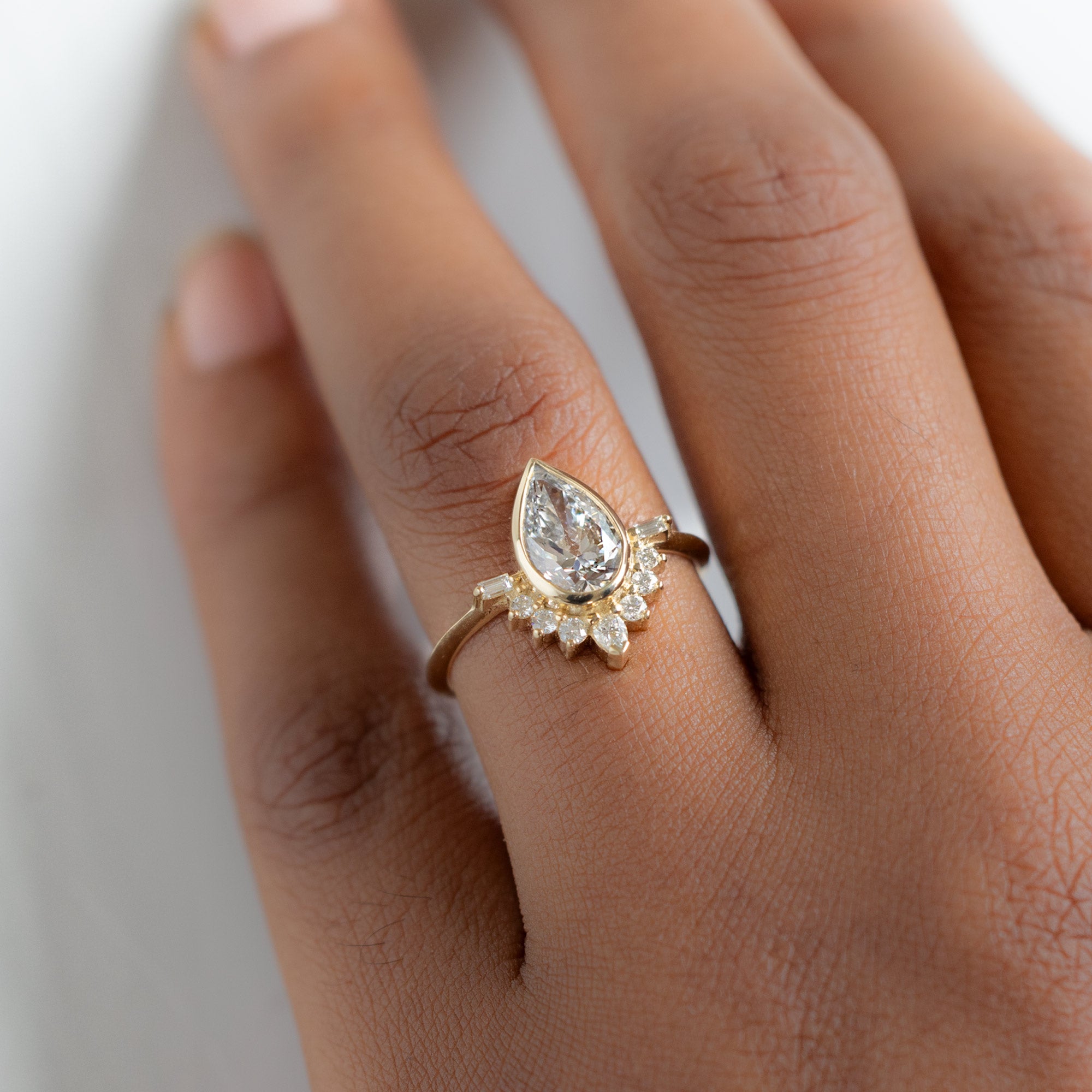 Alexis Russell Engagement Rings The Posy Ring | 2.20ct Pear Lab Grown White Diamond in 14K Yellow Gold
