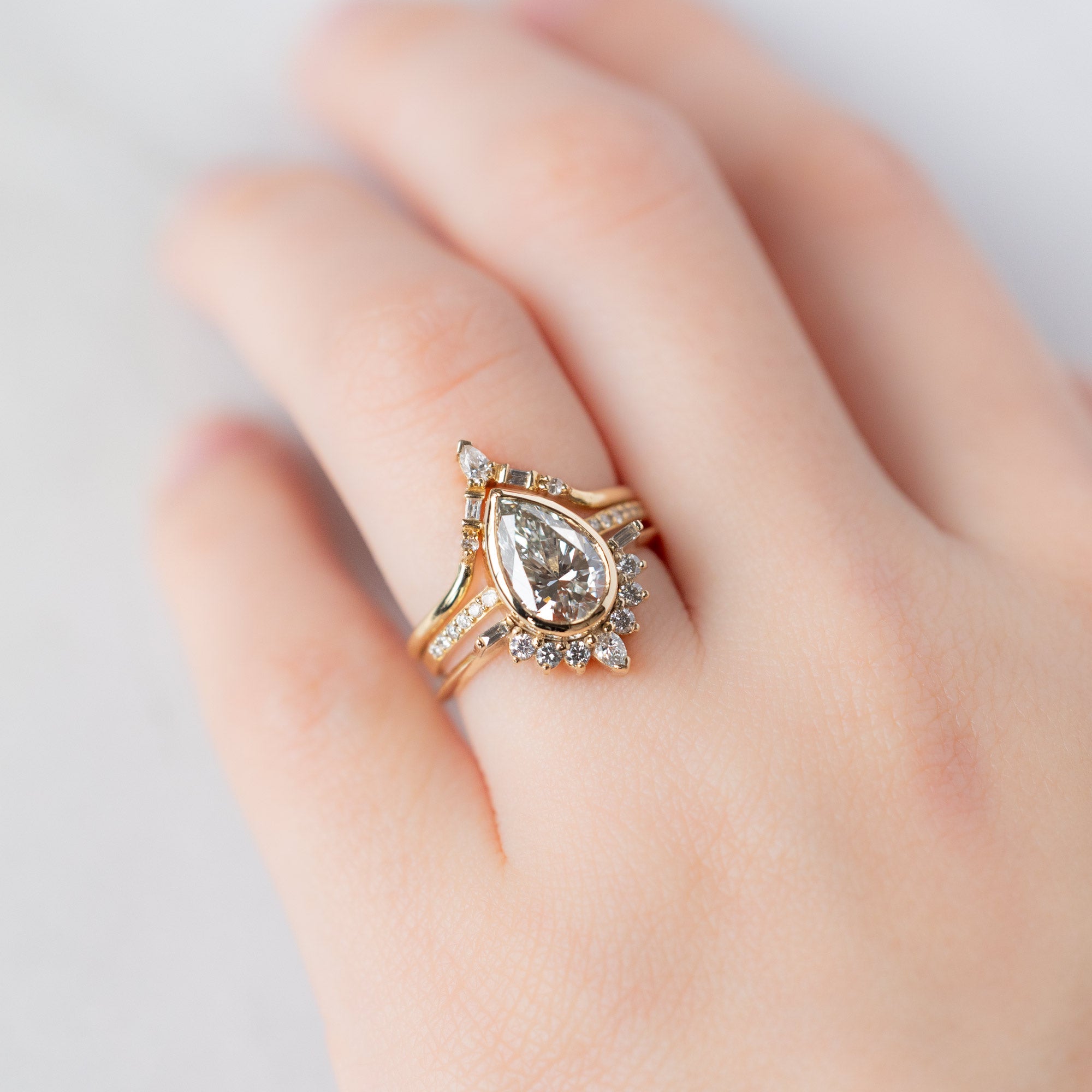 Alexis Russell Engagement Rings The Posy Ring | 2.20ct Pear Lab Grown White Diamond in 14K Yellow Gold