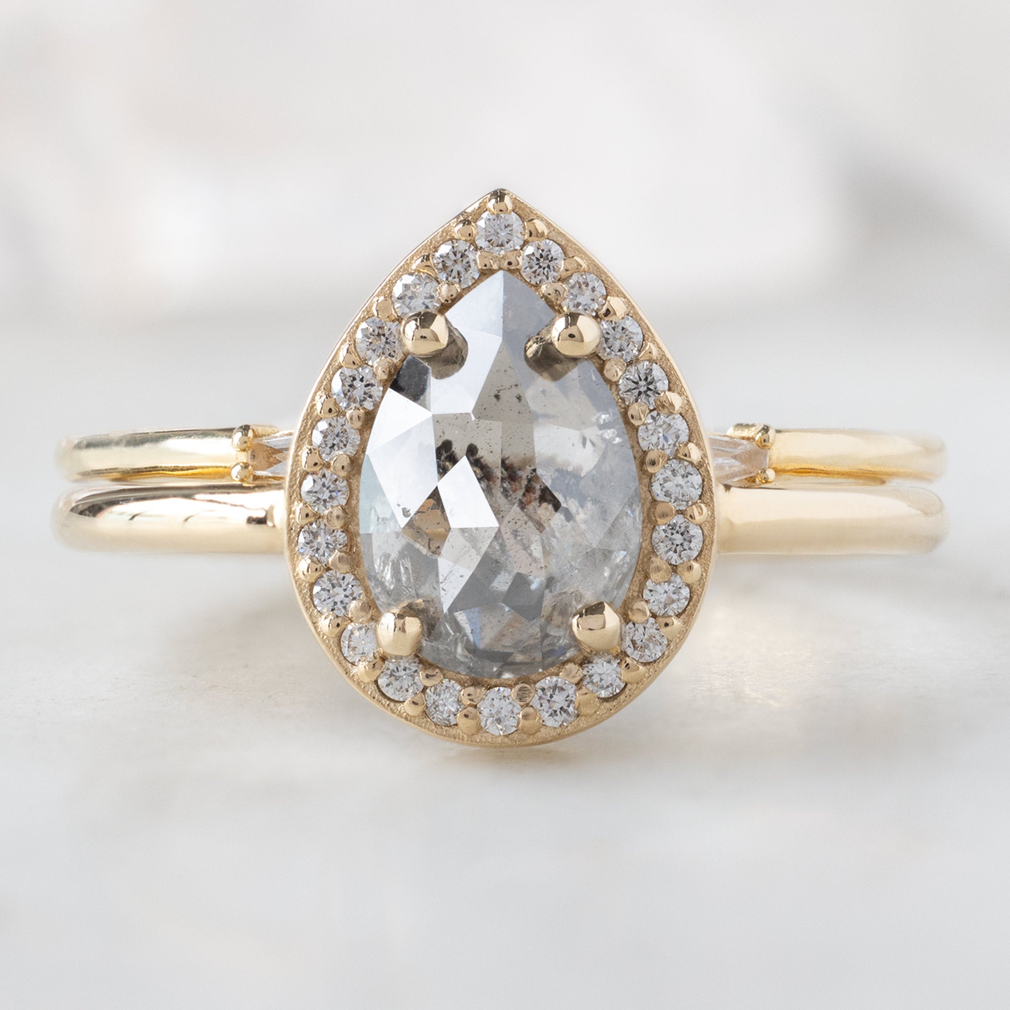 The Dahlia Ring | 1.12ct Pear Salt and Pepper Diamond in 14K Yellow Gold