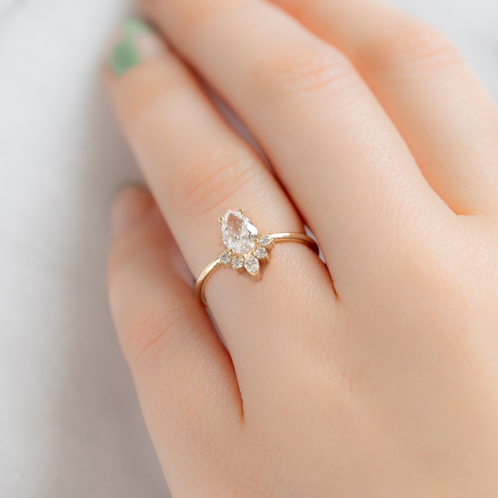 Alexis Russell  Engagement Rings The Aster Ring | 0.80ct Pear Natural White Diamond in 14K Yellow Gold