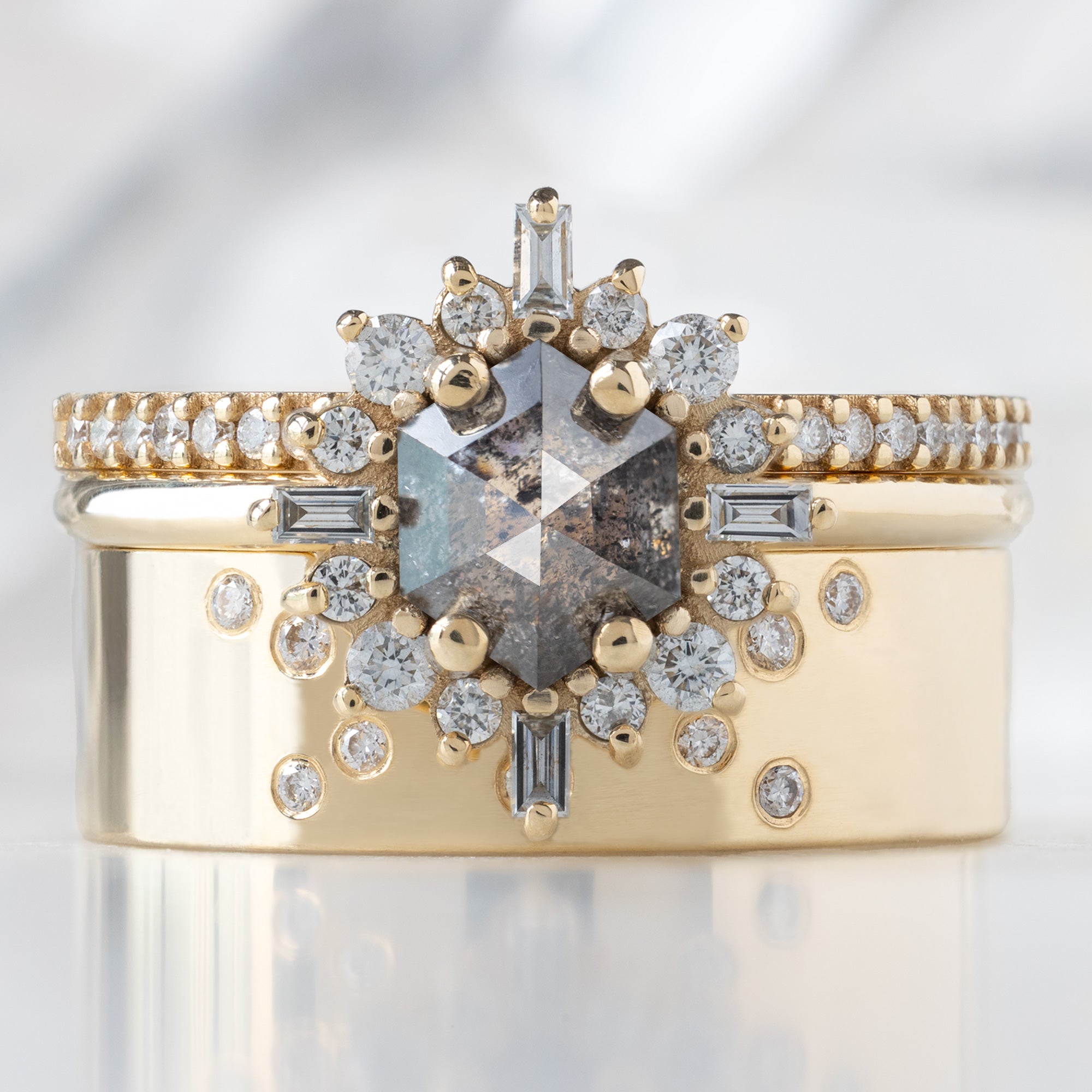 The Compass Ring | Build Your Own Hexagon Salt and Pepper Diamond Engagement Ring