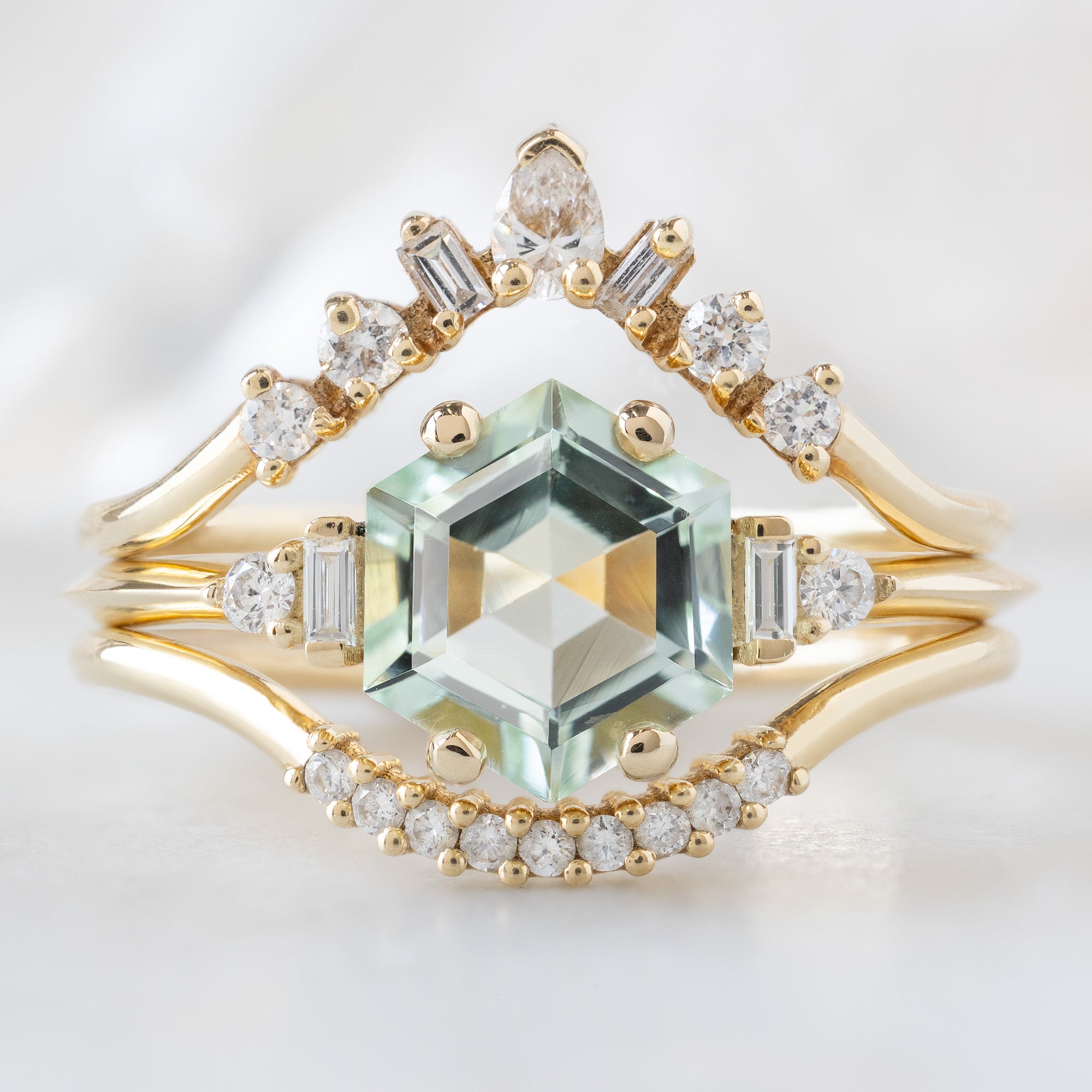 buy:geometric-white-diamond-sunburst-stacking-band-14k-or-18k-yellow-gold,the-primrose-ring-1-05ct-hexagon-tourmaline-in-14k-yellow-gold,white-diamond-pave-arc-stacking-band-14k-or-18k-yellow-gold