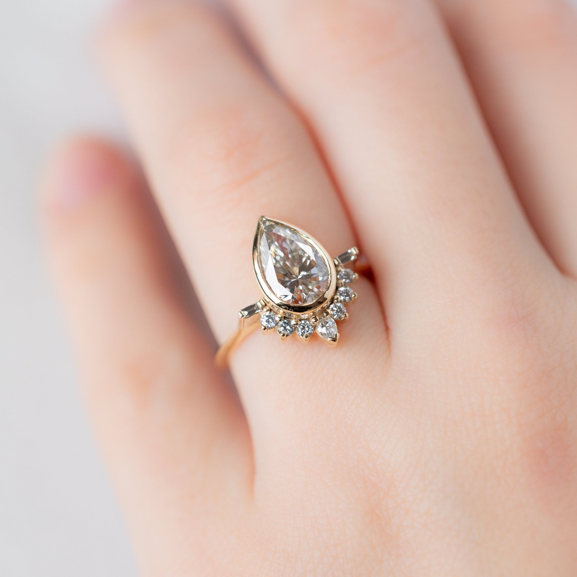 Alexis Russell  Engagement Rings The Posy Ring | 1.88ct Lab Grown Pear White Diamond in 14K Yellow Gold