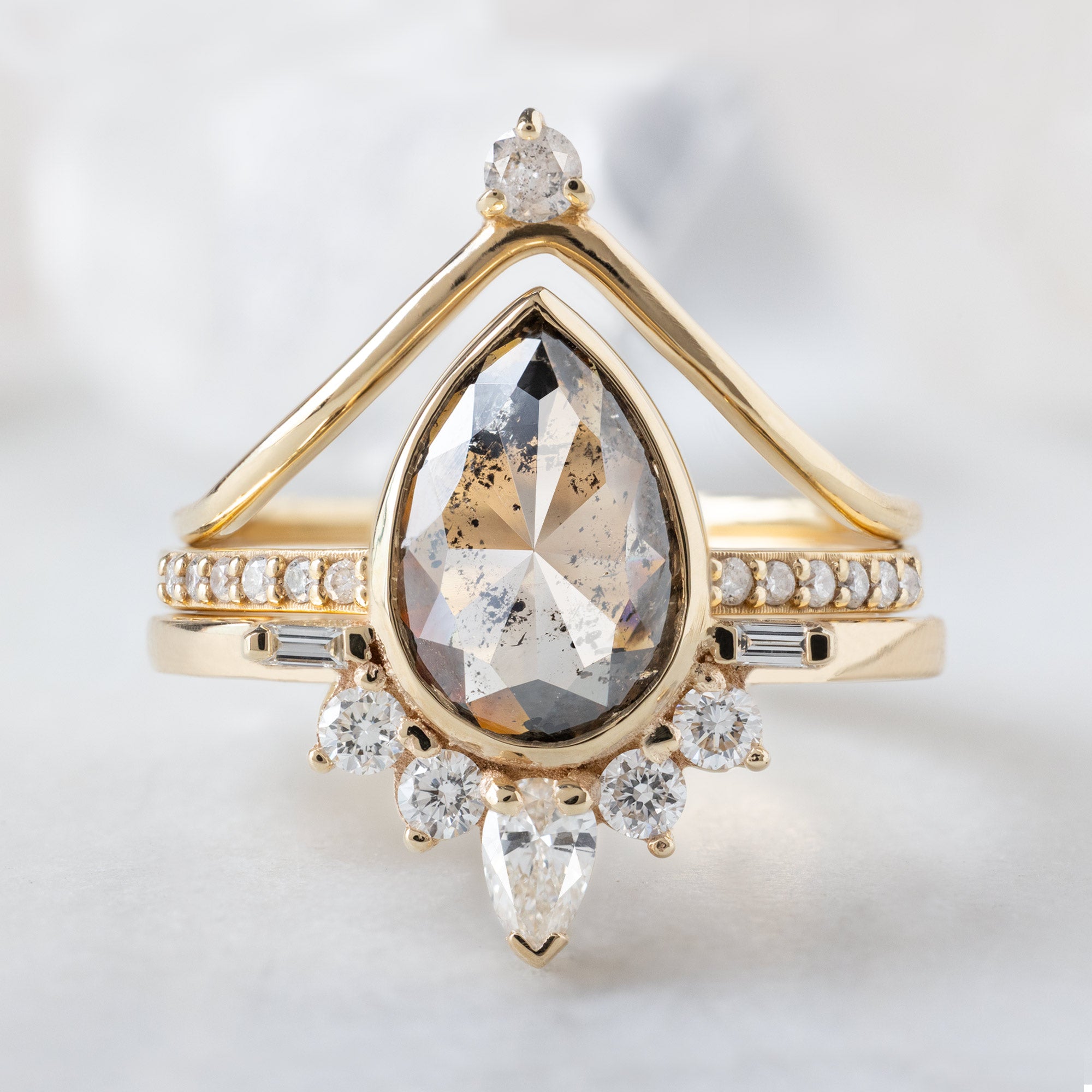 buy:salt-and-pepper-diamond-crown-stacking-band-14k-or-18k-yellow-gold,open-cuff-white-diamond-pave-stacking-band-14k-or-18k-yellow-gold,the-posy-ring-1-75ct-pear-red-diamond-in-14k-yellow-gold