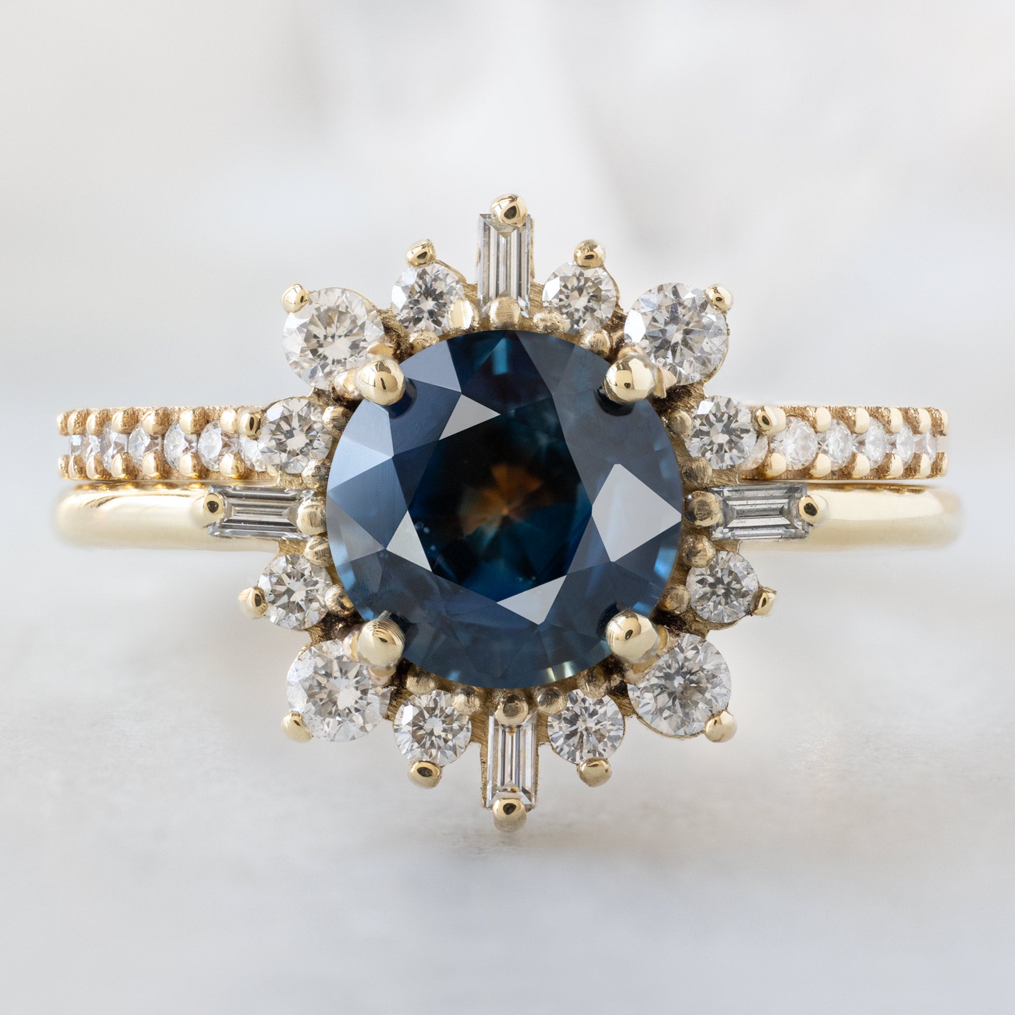 Alexis Russell  Engagement Rings The Compass Ring | 1.61ct Round Montana Sapphire in 14K Yellow Gold