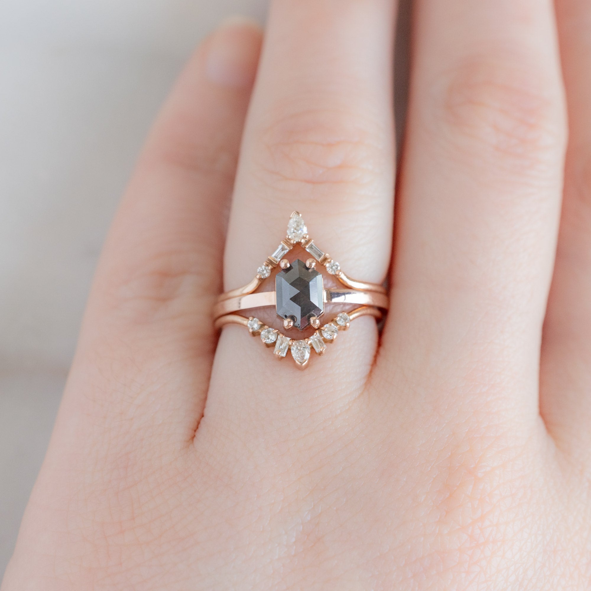 Alexis Russell Engagement Rings The Bryn Ring | 0.88ct Black Hexagon Diamond in 14K Rose Gold