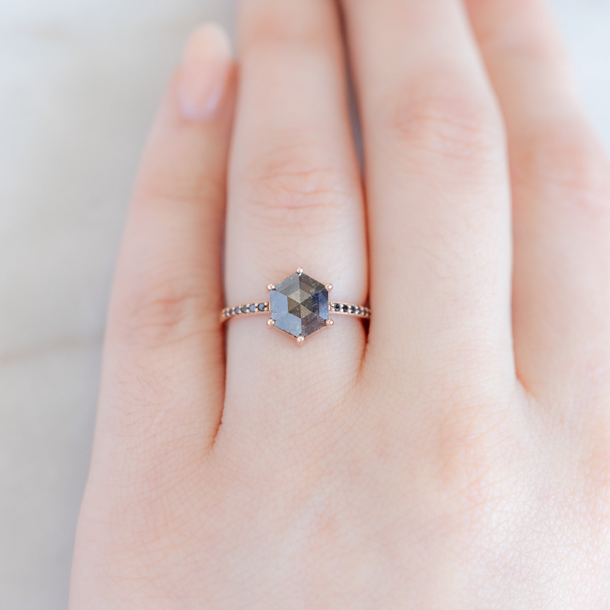 Alexis Russell Engagement Rings The Willow Ring | 1.08ct Hexagonal Black Diamond in 14K Rose Gold
