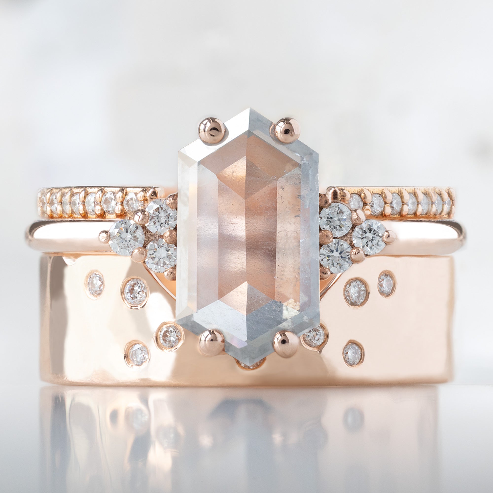 buy:open-cuff-white-diamond-pave-stacking-band-14k-or-18k-yellow-gold,the-ivy-ring-1-55ct-hexagon-icy-white-diamond-in-14k-rose-gold,constellation-cut-out-stacking-band-peak-cut-out-in-14k-white-gold