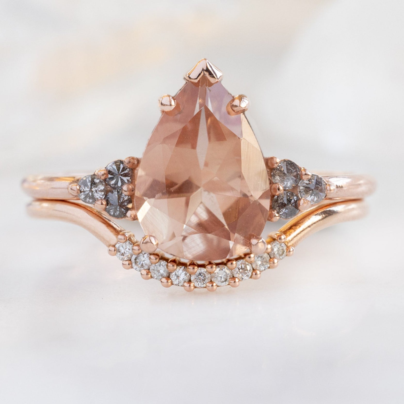 buy:the-ivy-ring-1-87ct-pear-sunstone-in-14k-rose-gold,white-diamond-pave-arc-stacking-band-14k-or-18k-yellow-gold