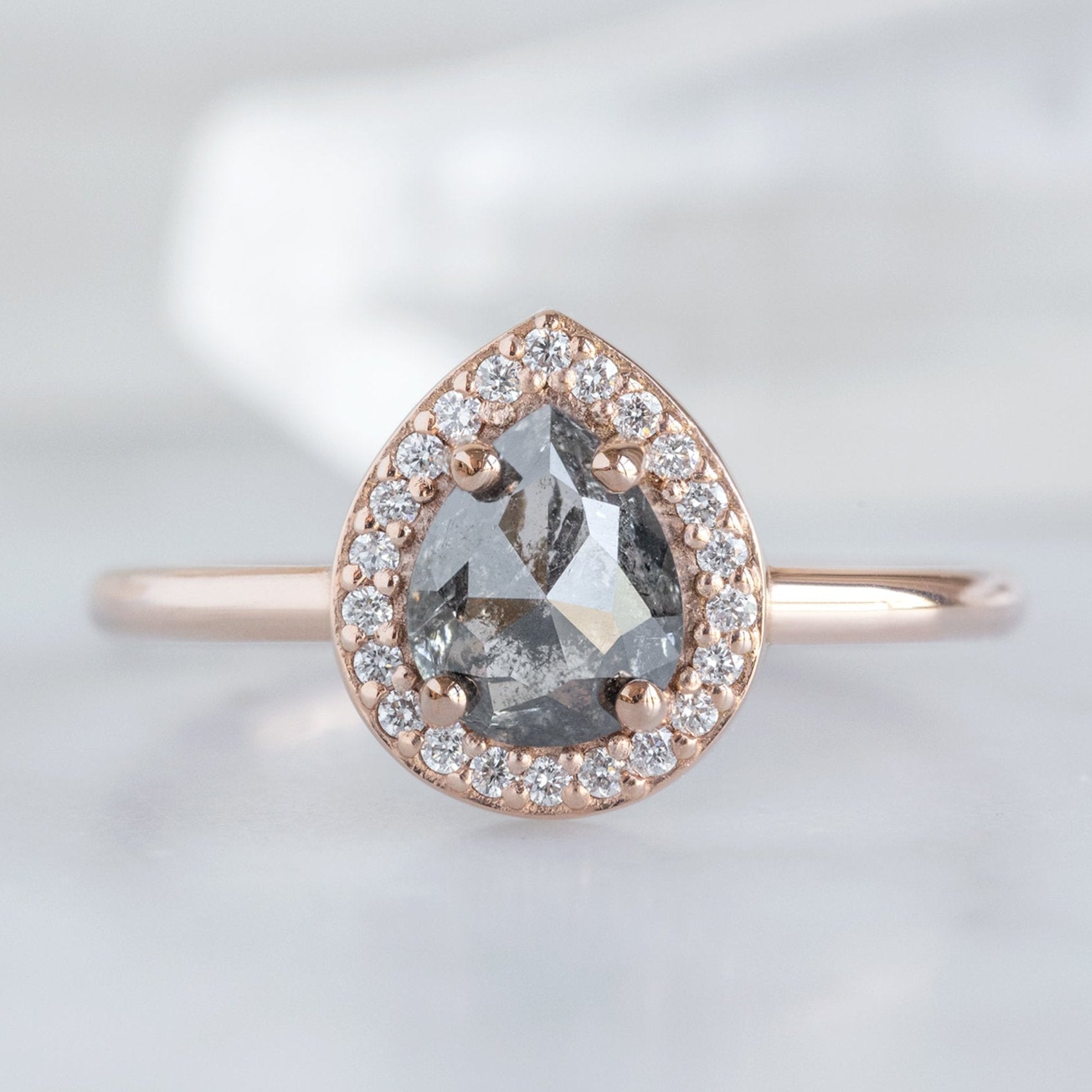 The Dahlia Ring | Build Your Own Pear Salt and Pepper Diamond Engagement Ring