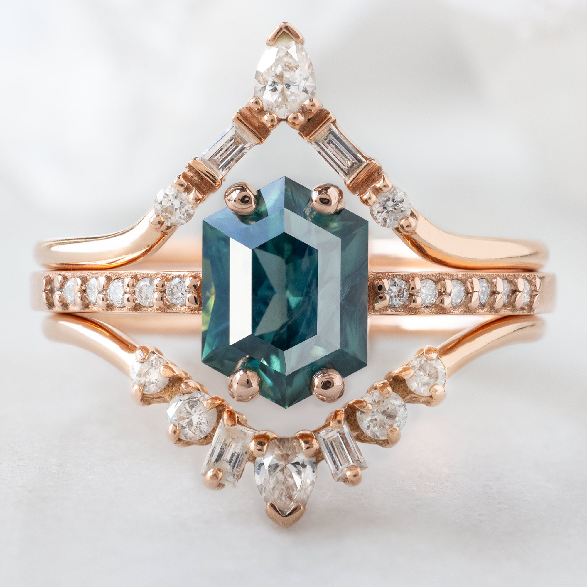 Alexis Russell  Engagement Rings The Willow Ring | 1.28ct Hexagon Teal Sapphire in 14K Rose Gold