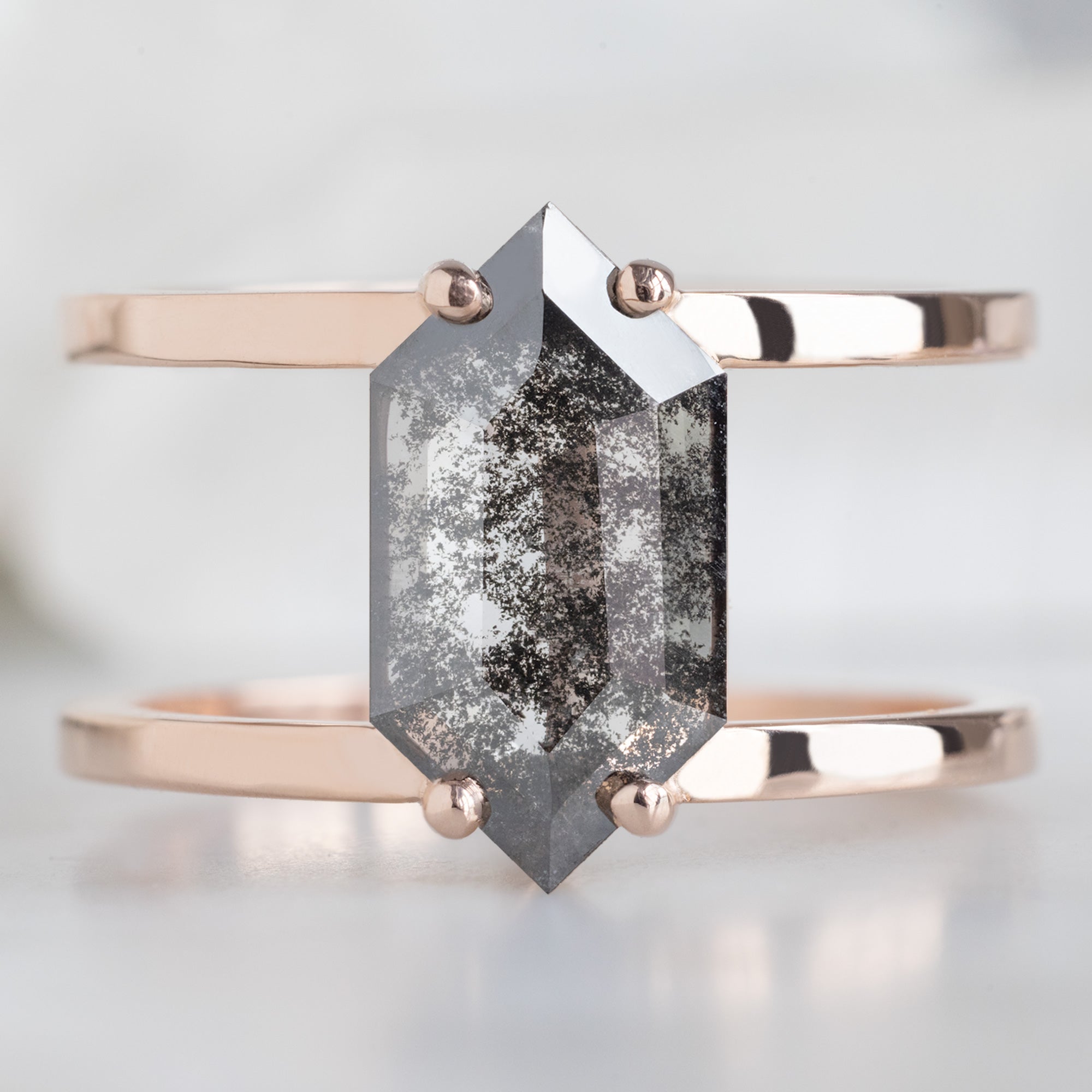 Alexis Russell  Engagement Rings The Poppy Ring | 1.13ct Lab Grown Hexagon Salt and Pepper Diamond in 14K Rose Gold