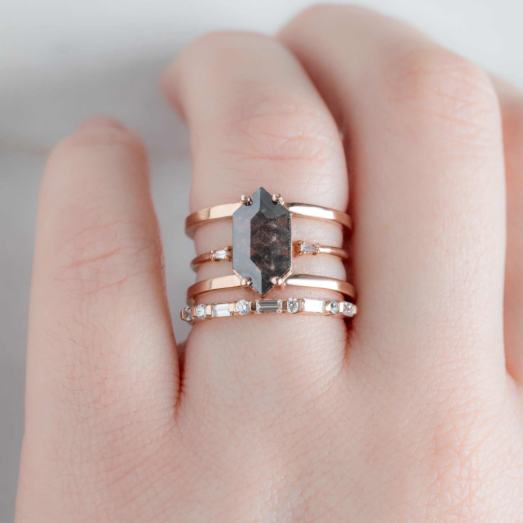 Alexis Russell  Engagement Rings The Poppy Ring | 1.13ct Lab Grown Hexagon Salt and Pepper Diamond in 14K Rose Gold