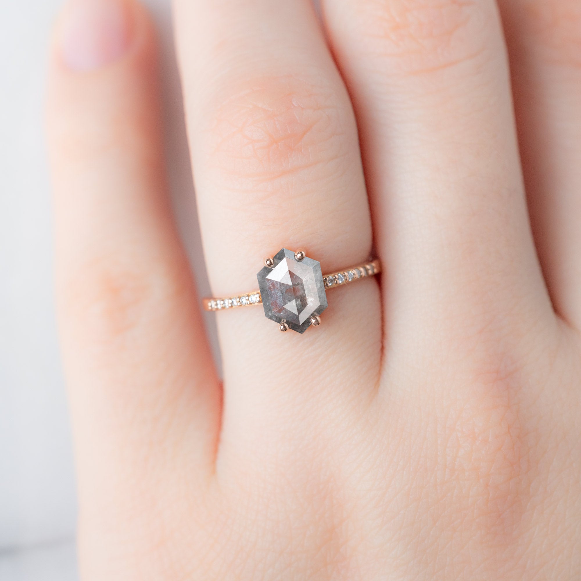 Alexis Russell  Engagement Rings The Willow Ring | 1.08ct Hexagon Salt and Pepper Diamond in 14K Rose Gold