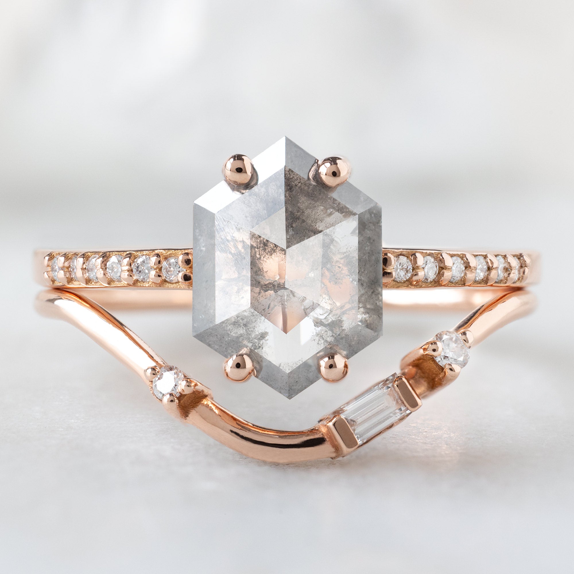 Alexis Russell  Engagement Rings The Willow Ring | 1.08ct Hexagon Salt and Pepper Diamond in 14K Rose Gold