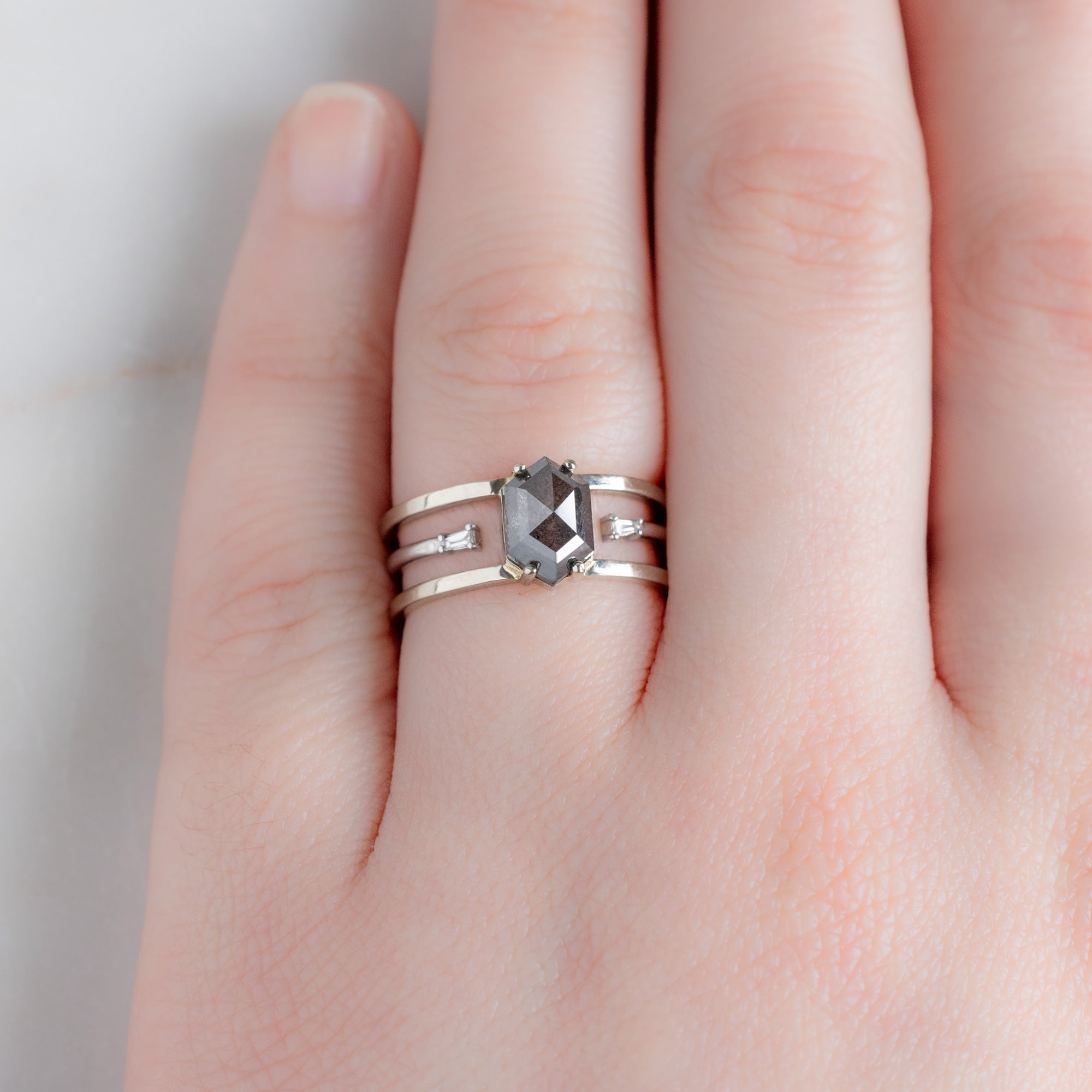 Alexis Russell Engagement Rings The Poppy Ring | 1.27ct Hexagon Black Diamond in 14K White Gold