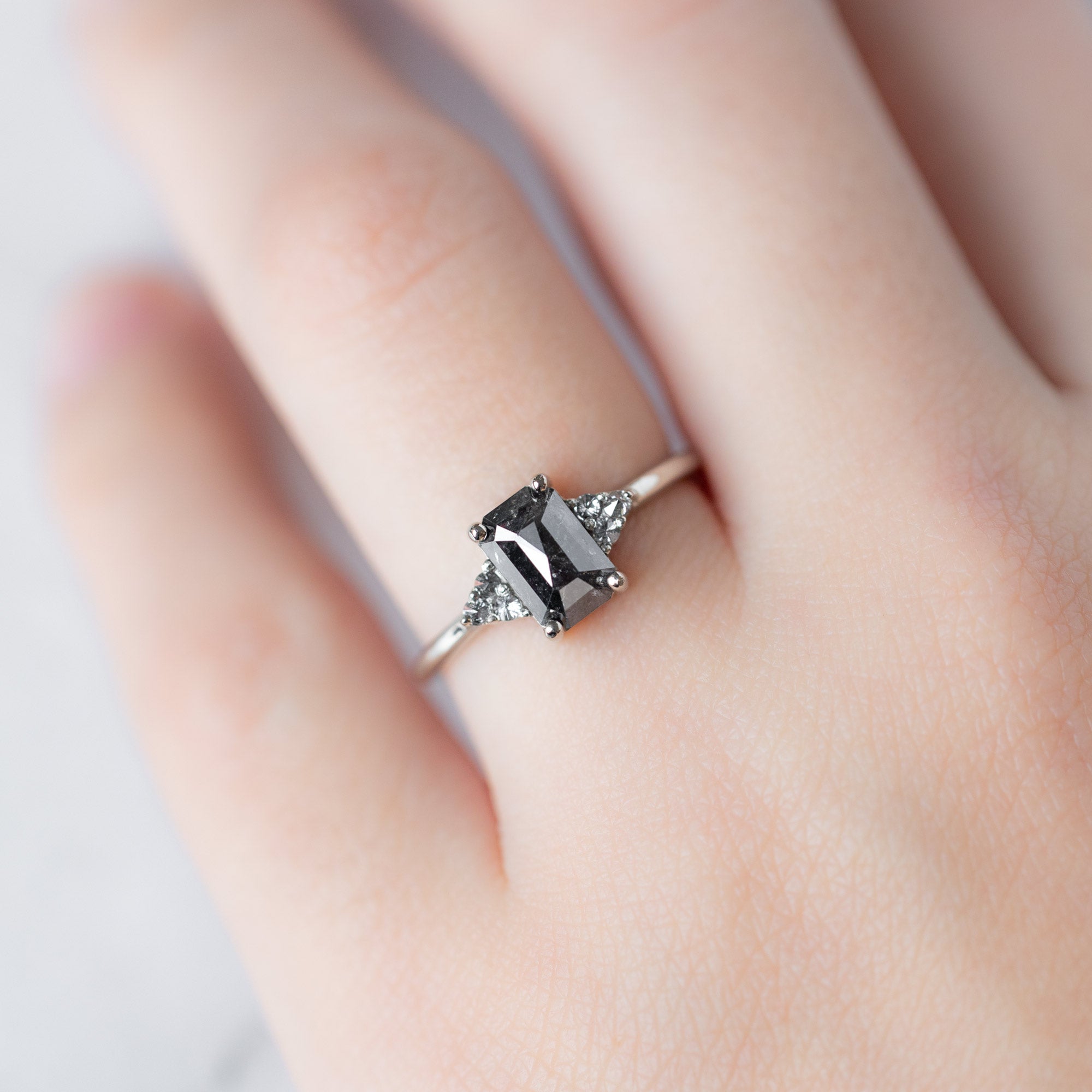 Alexis Russell Engagement Rings The Ivy Ring | 1.35ct Emerald Cut Black Diamond in 14K White Gold