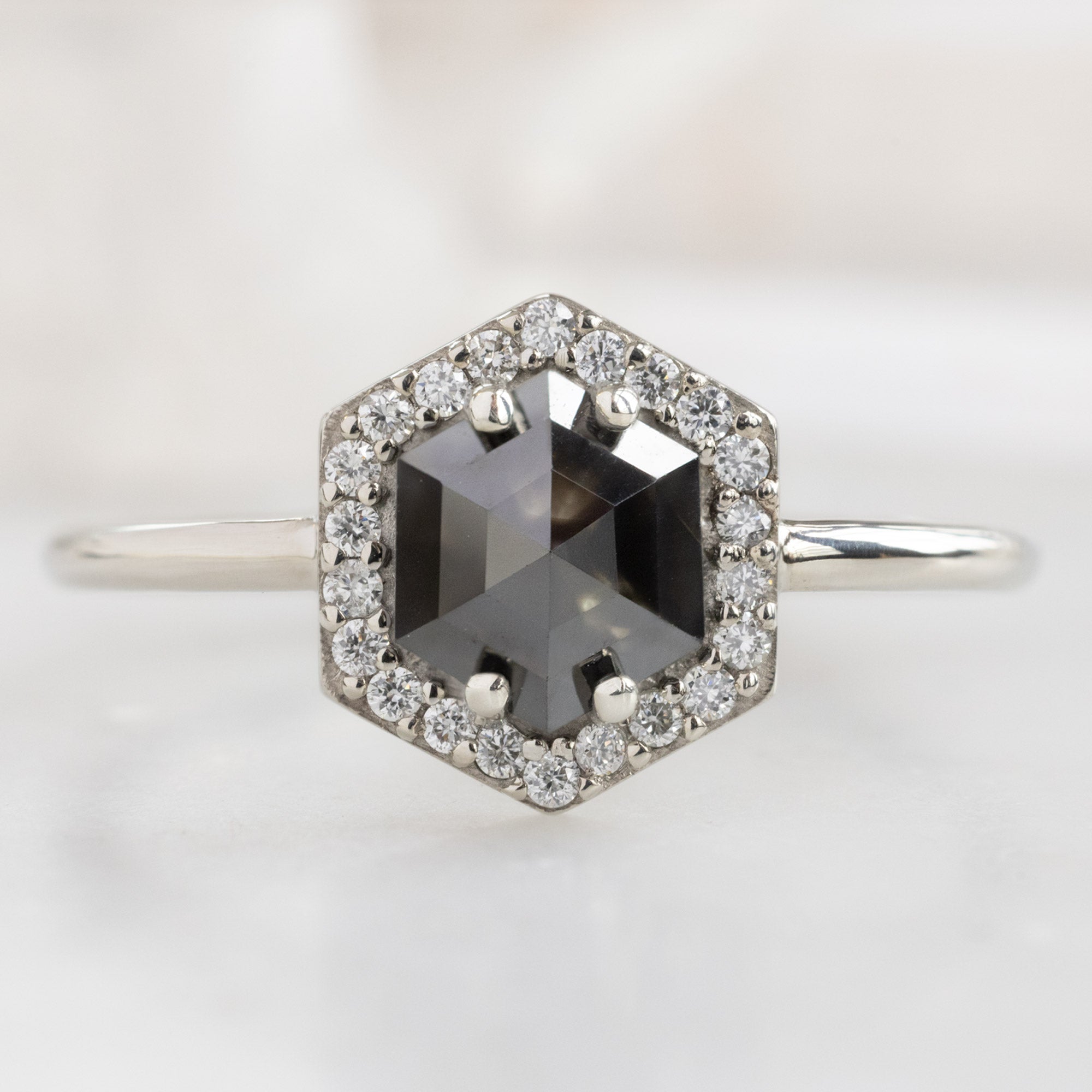 Alexis Russell Engagement Rings The Dahlia Ring | 1.38ct Hexagon Black Diamond in 14K White Gold