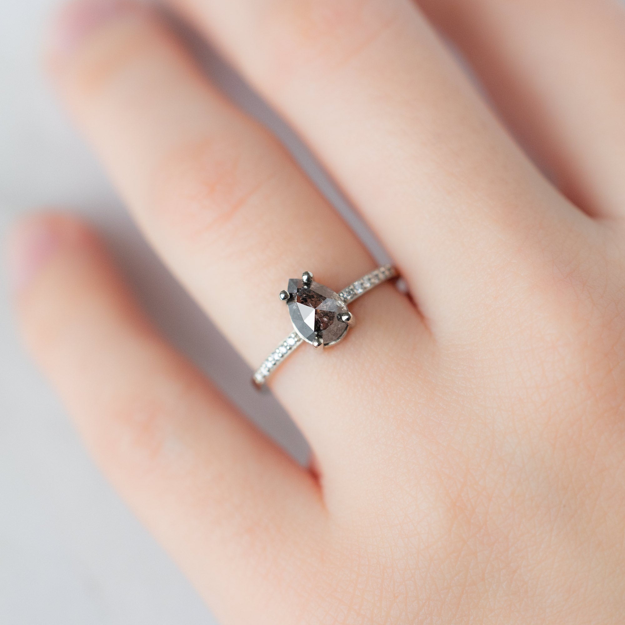 Alexis Russell Engagement Rings The Willow Ring | 1.32ct Pear Salt and Pepper Diamond in 14K White Gold