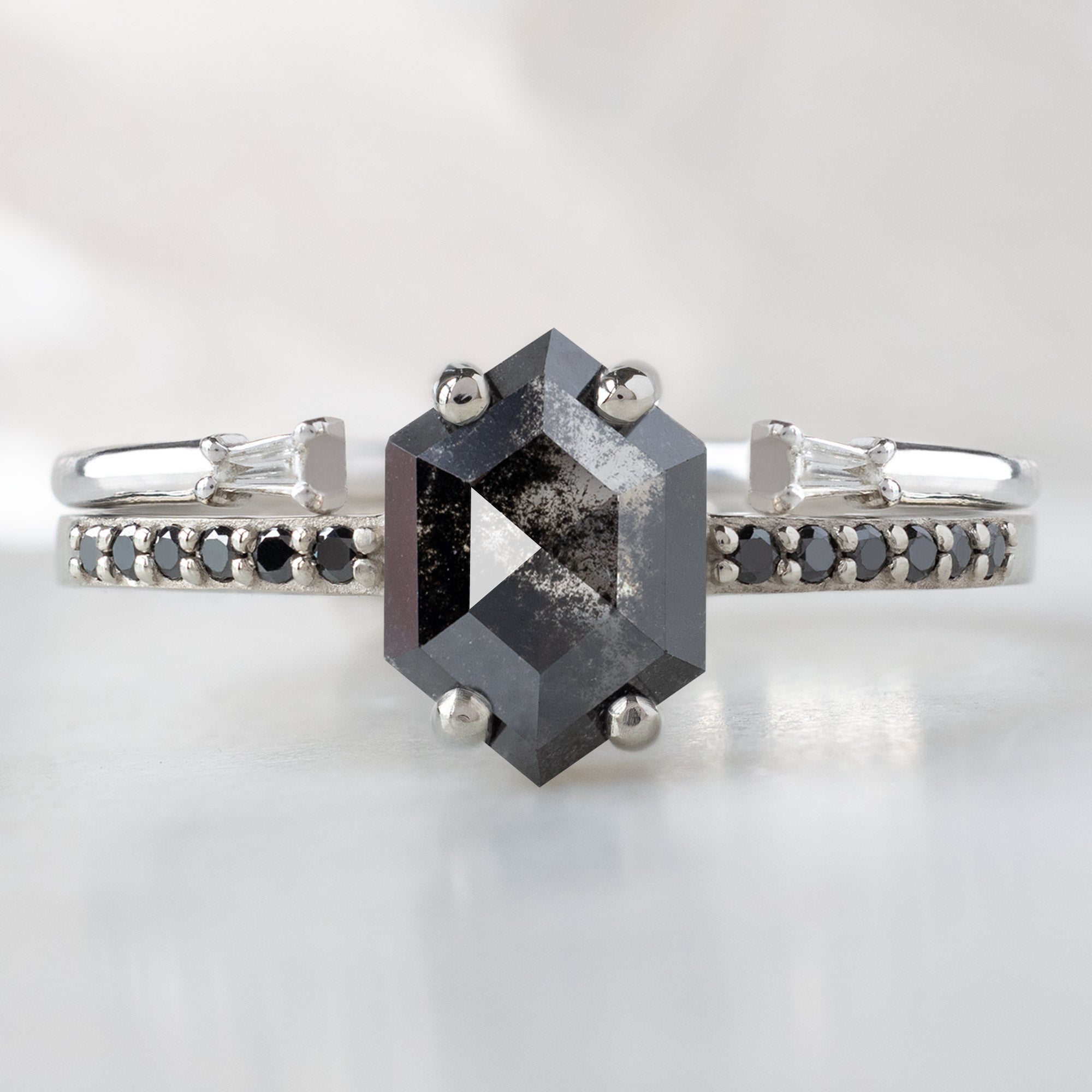 Alexis Russell  Engagement Rings The Willow Ring | 0.89ct Hexagon Salt and Pepper Diamond in 14K White Gold