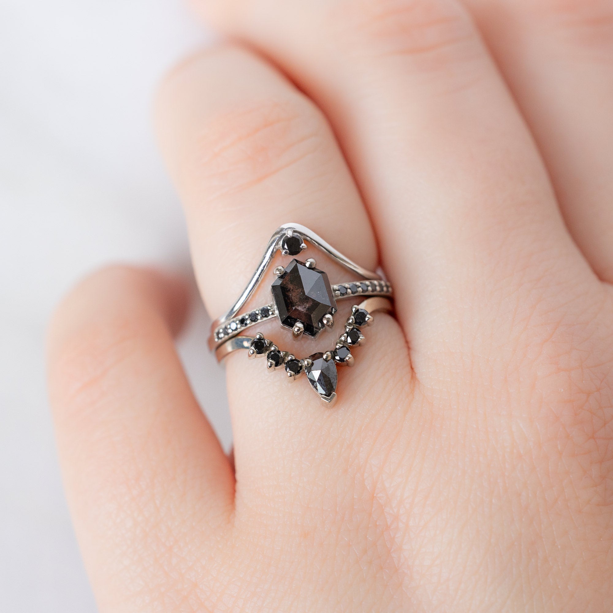 Alexis Russell  Engagement Rings The Willow Ring | 0.89ct Hexagon Salt and Pepper Diamond in 14K White Gold