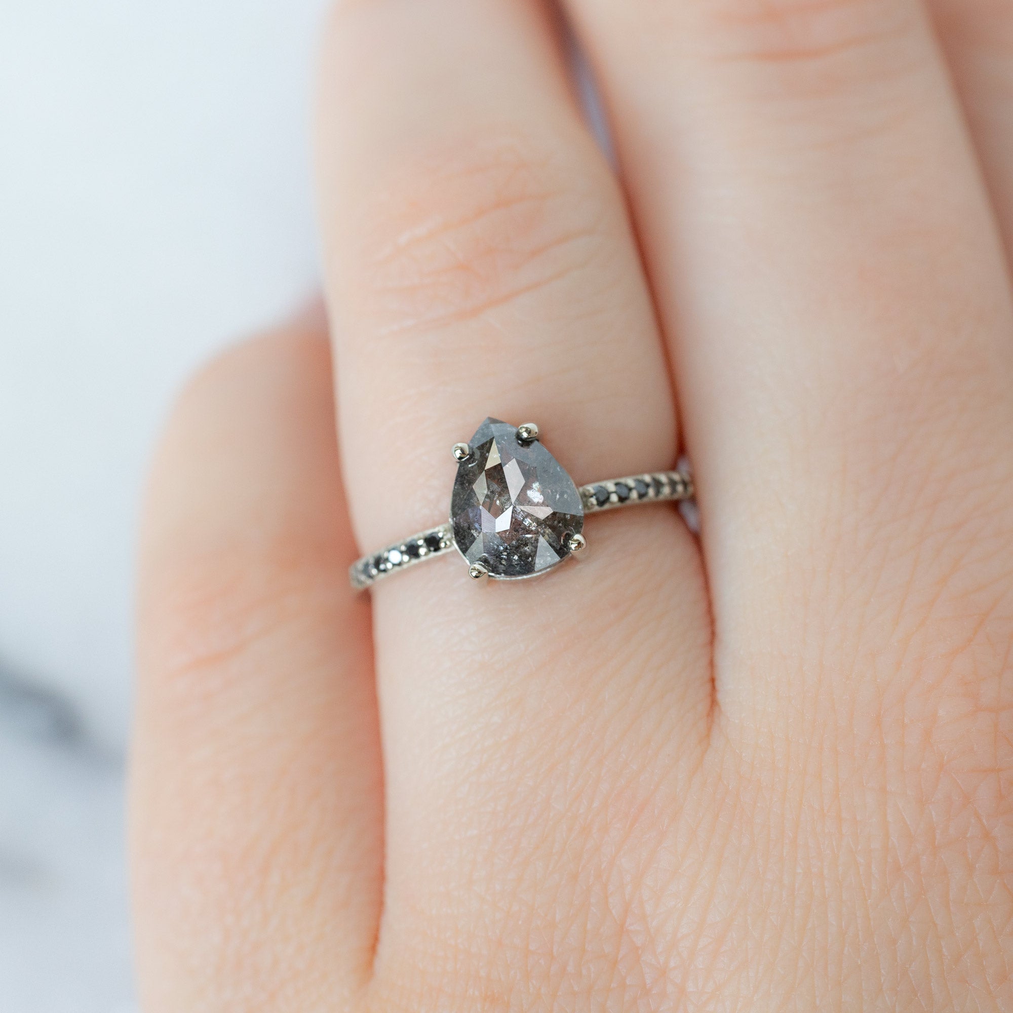 Alexis Russell  Engagement Rings The Willow Ring | 1.54ct Pear Salt and Pepper Diamond in 14K White Gold