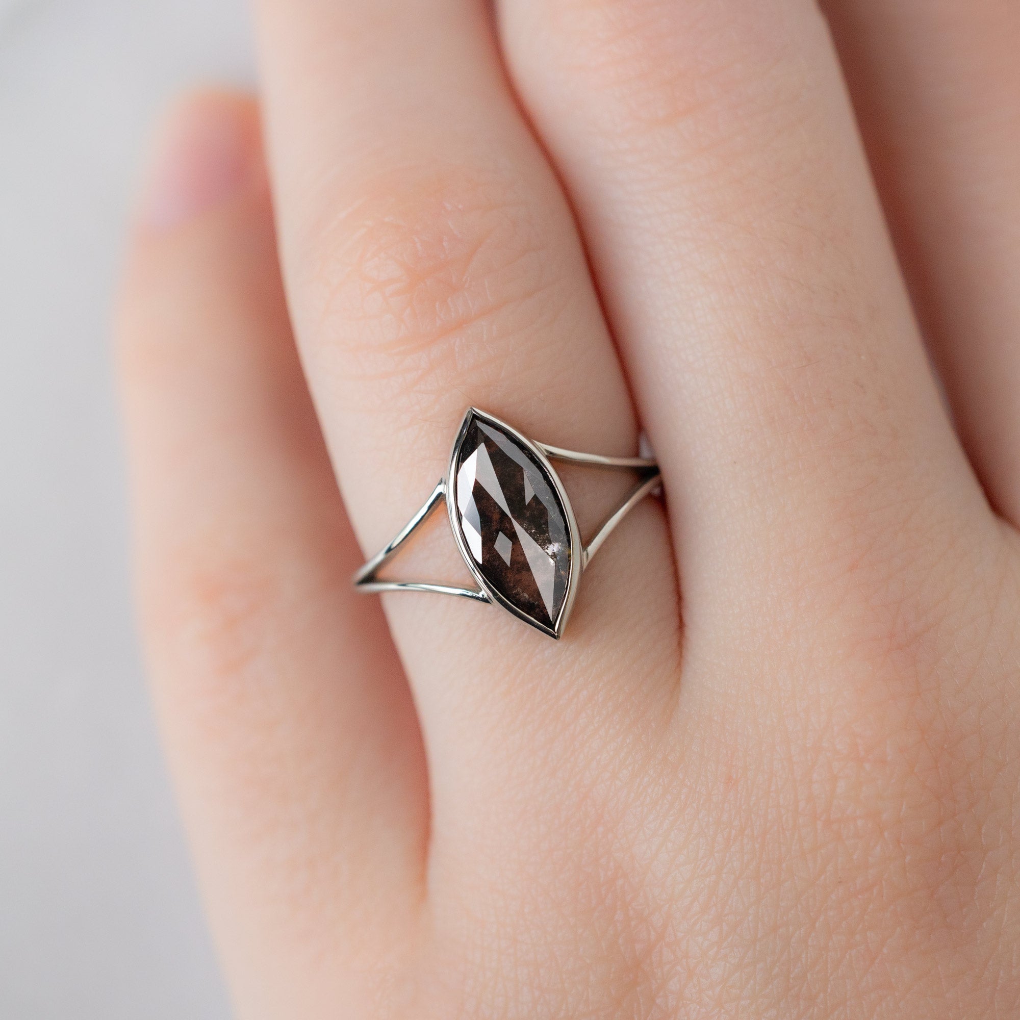 Alexis Russell  Engagement Rings The Magnolia Ring | 1.68ct Marquise Lab Grown Salt and Pepper Diamond in 14K White Gold