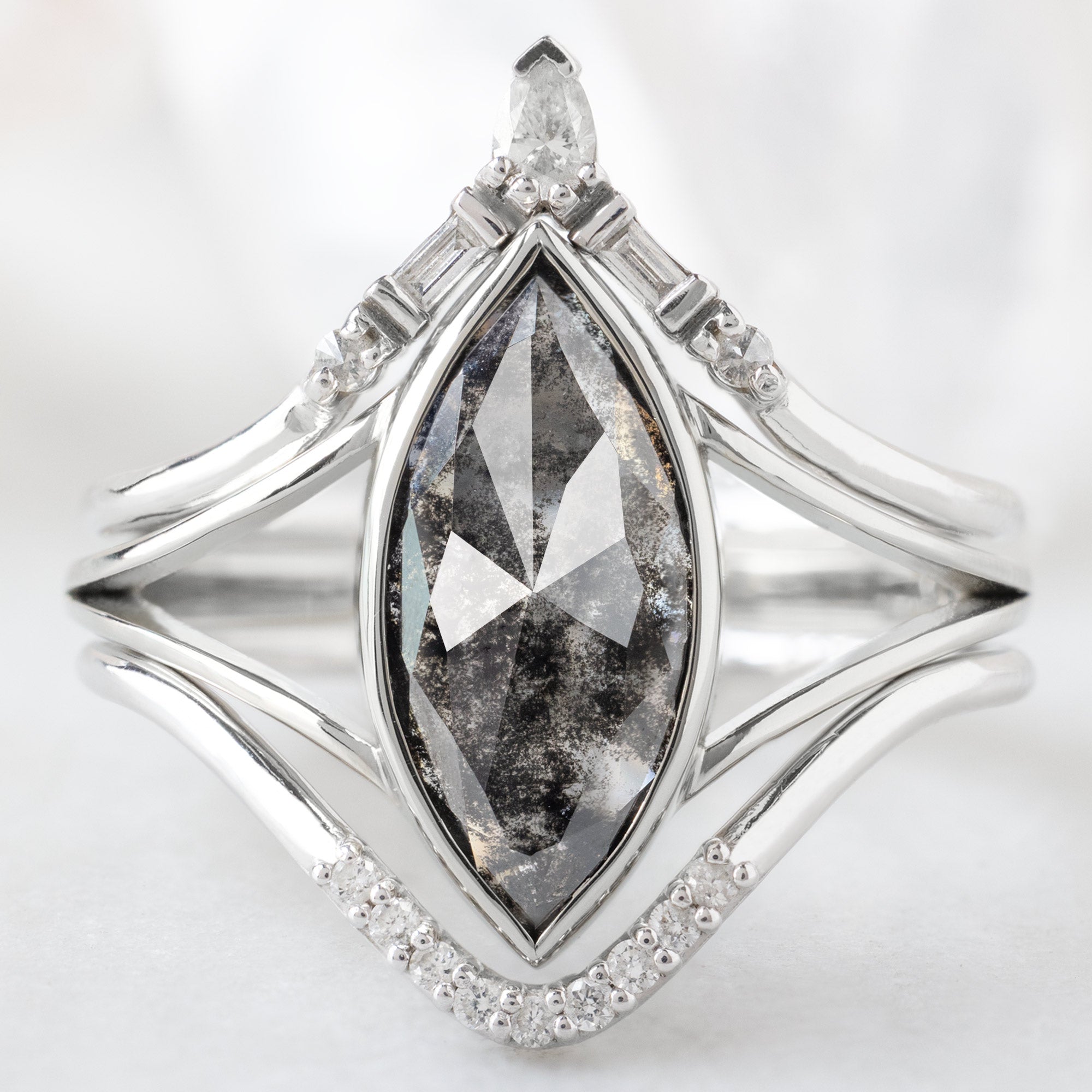 Alexis Russell  Engagement Rings The Magnolia Ring | 1.68ct Marquise Lab Grown Salt and Pepper Diamond in 14K White Gold