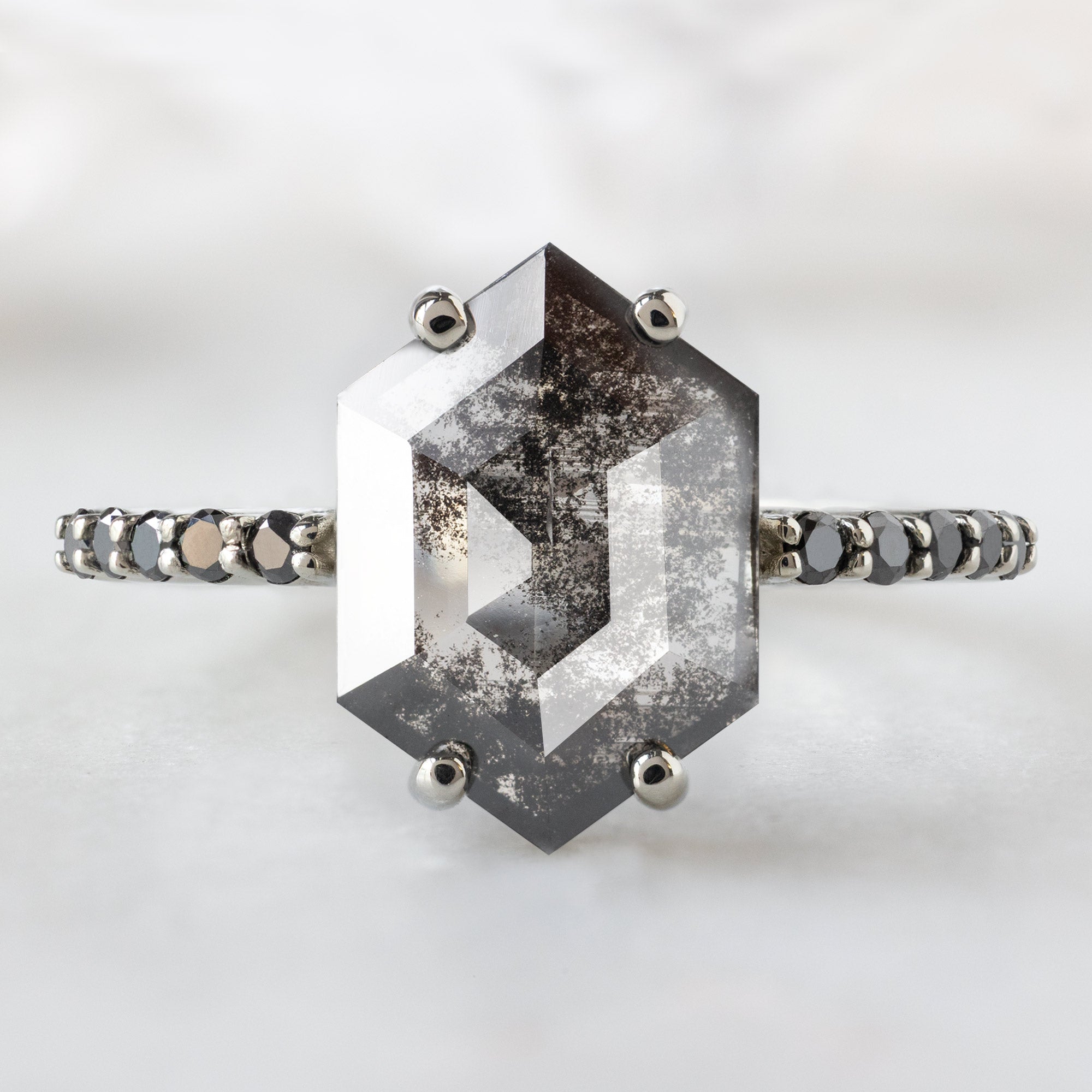 Alexis Russell  Engagement Rings The Luxe Willow Ring | 1.53ct Hexagon Lab Grown Salt and Pepper Diamond in 14K White Gold