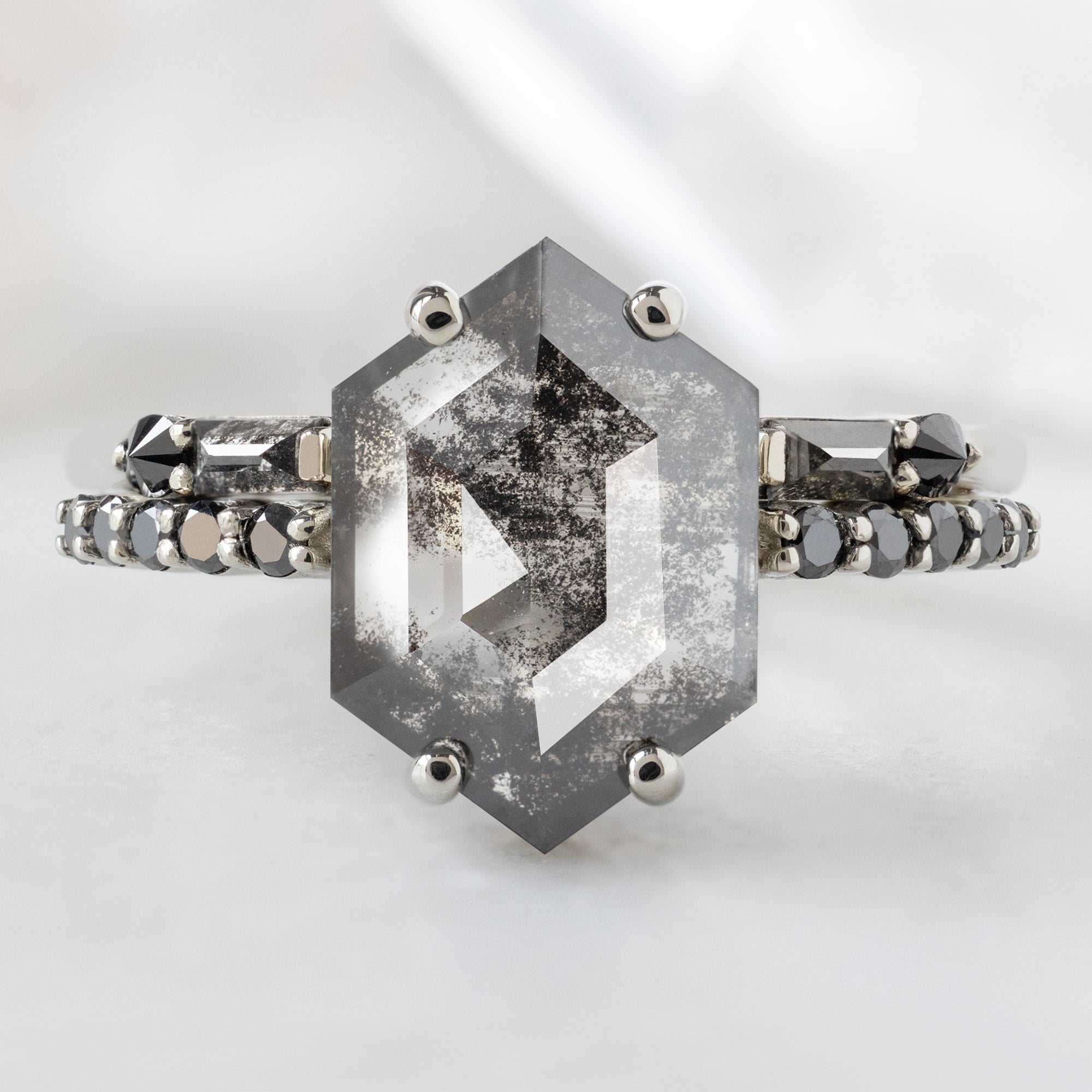 Alexis Russell  Engagement Rings The Luxe Willow Ring | 1.53ct Hexagon Lab Grown Salt and Pepper Diamond in 14K White Gold