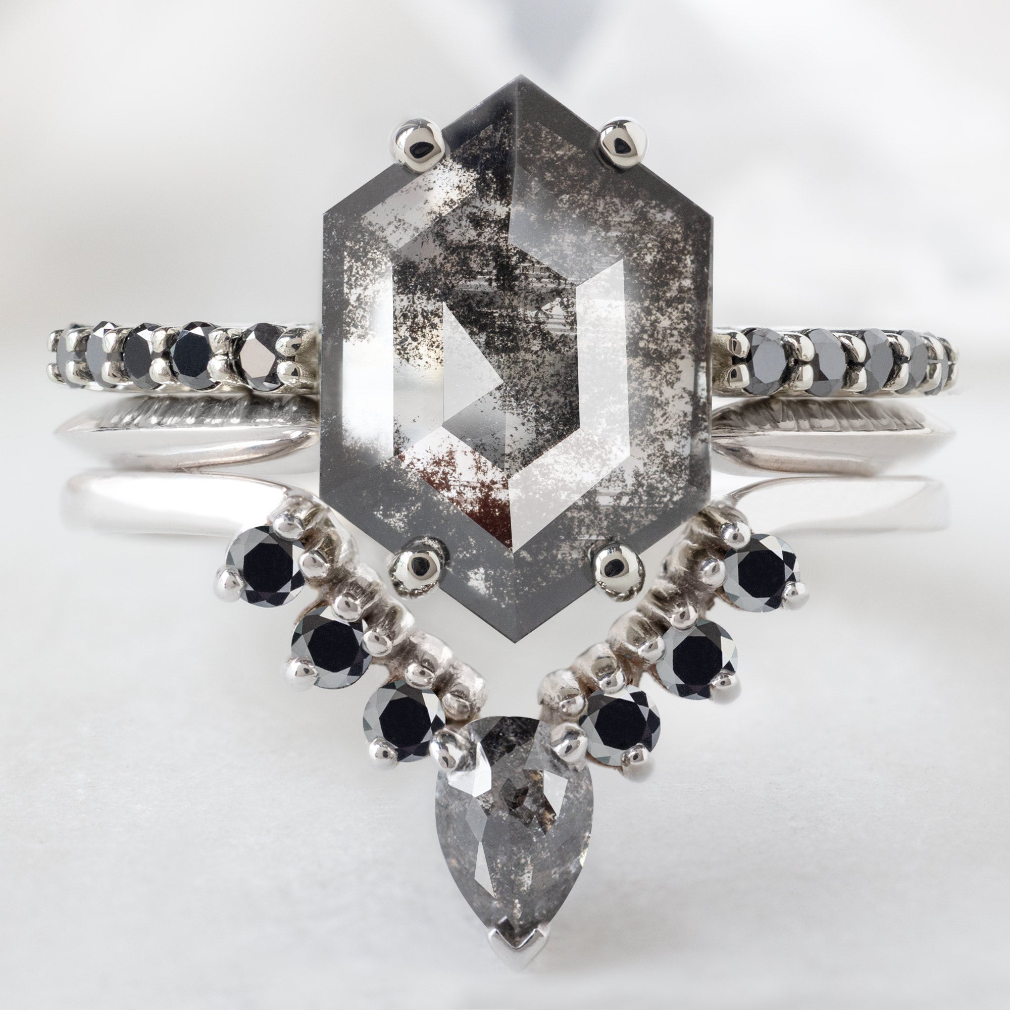 Alexis Russell  Engagement Rings The Luxe Willow Ring | 1.53ct Hexagon Lab Grown Salt and Pepper Diamond in 14K White Gold