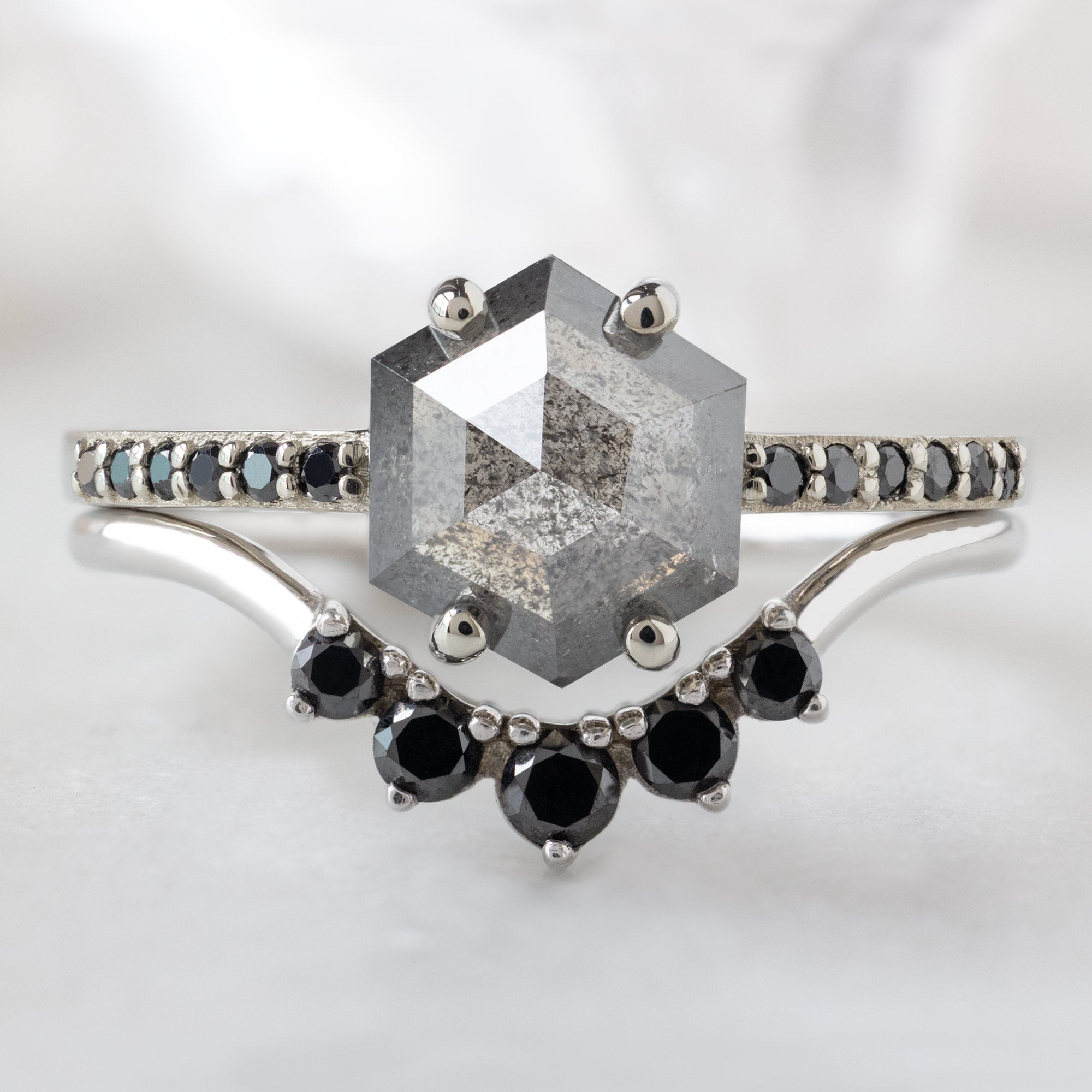 Alexis Russell  Engagement Rings The Willow Ring | 1.33 Hexagon Salt and Pepper Diamond in 14K White Gold