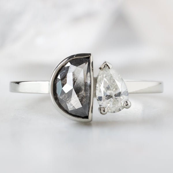Alexis Russell  Engagement Rings The You and Me Ring | .83ct Half Moon Salt and Pepper Diamond in 14K White Gold