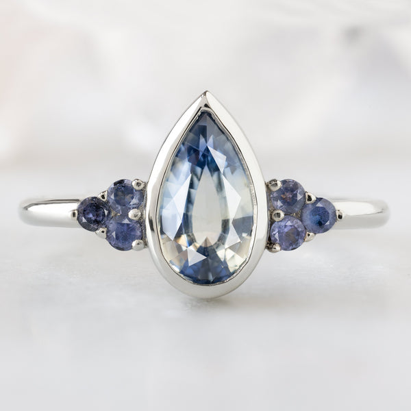 Alexis Russell  Engagement Rings The Watercolor Ivy Ring | 1.35ct Pear Parti Sapphire in 14K White Gold