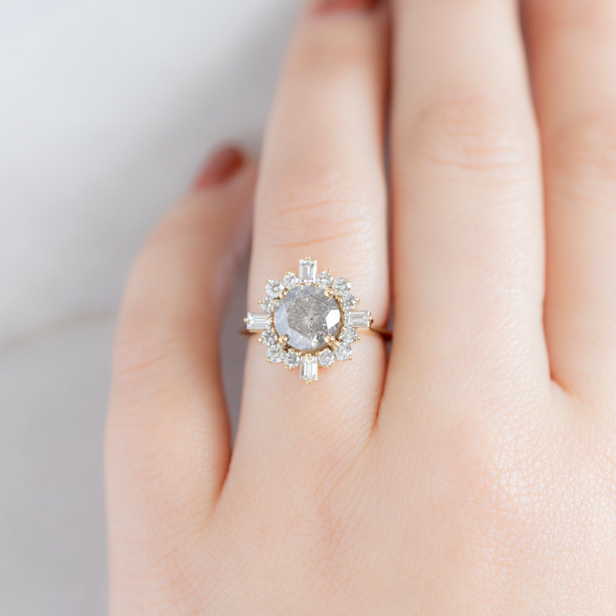 Alexis Russell Engagement Rings The Compass Luxe | 2.03ct Round Salt and Pepper Diamond in 18K Yellow Gold