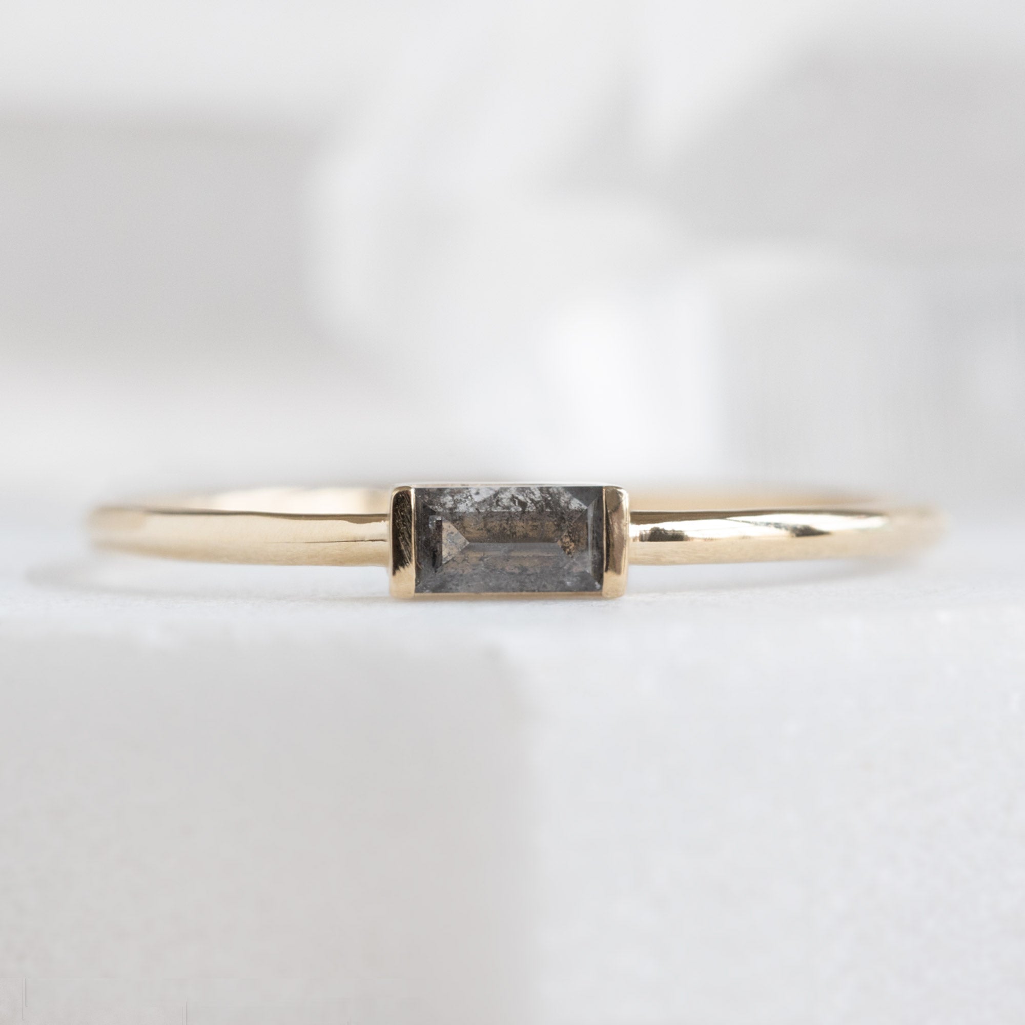 The Baguette Salt and Pepper Diamond Line Ring | Yellow, Rose or White Gold