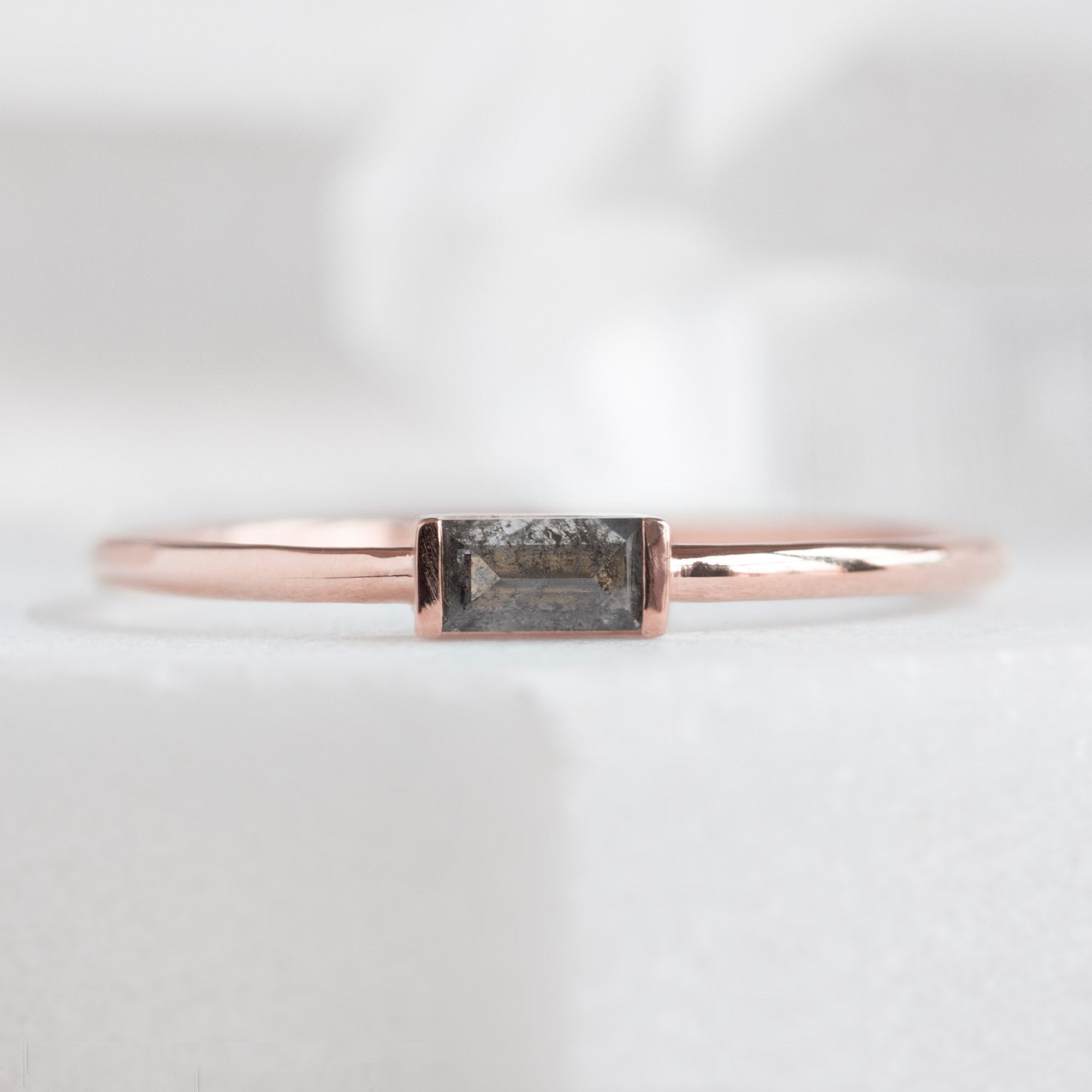 The Baguette Salt and Pepper Diamond Line Ring | Yellow, Rose or White Gold
