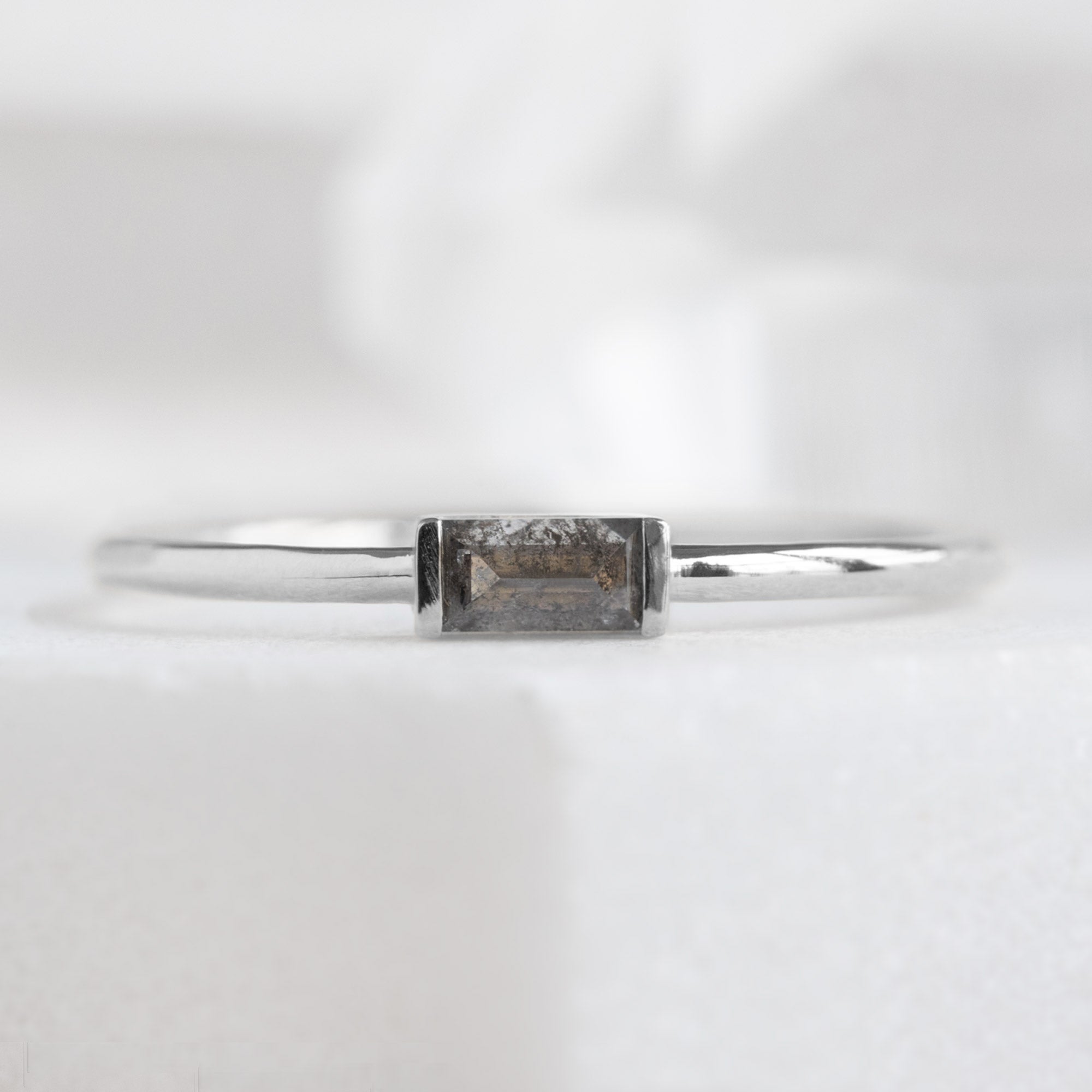 The Baguette Salt and Pepper Diamond Line Ring | Yellow, Rose or White Gold