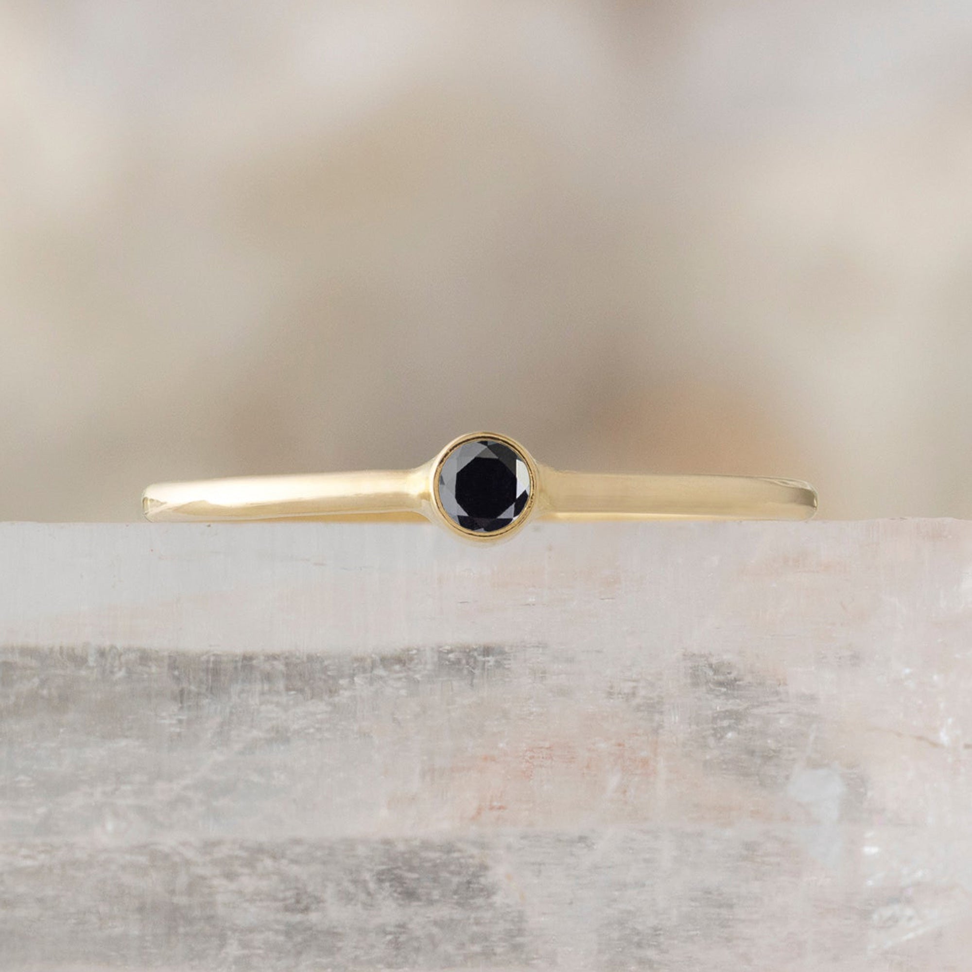 Alexis Russell Rings The Teensy Custom Black Diamond Stacking Ring | Yellow Gold