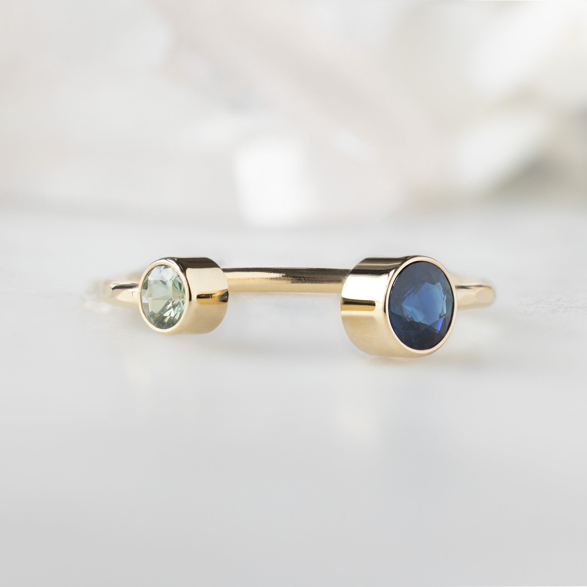 The Open Cuff Blue + Green Sapphire Ring | Yellow Gold or Sterling Silver