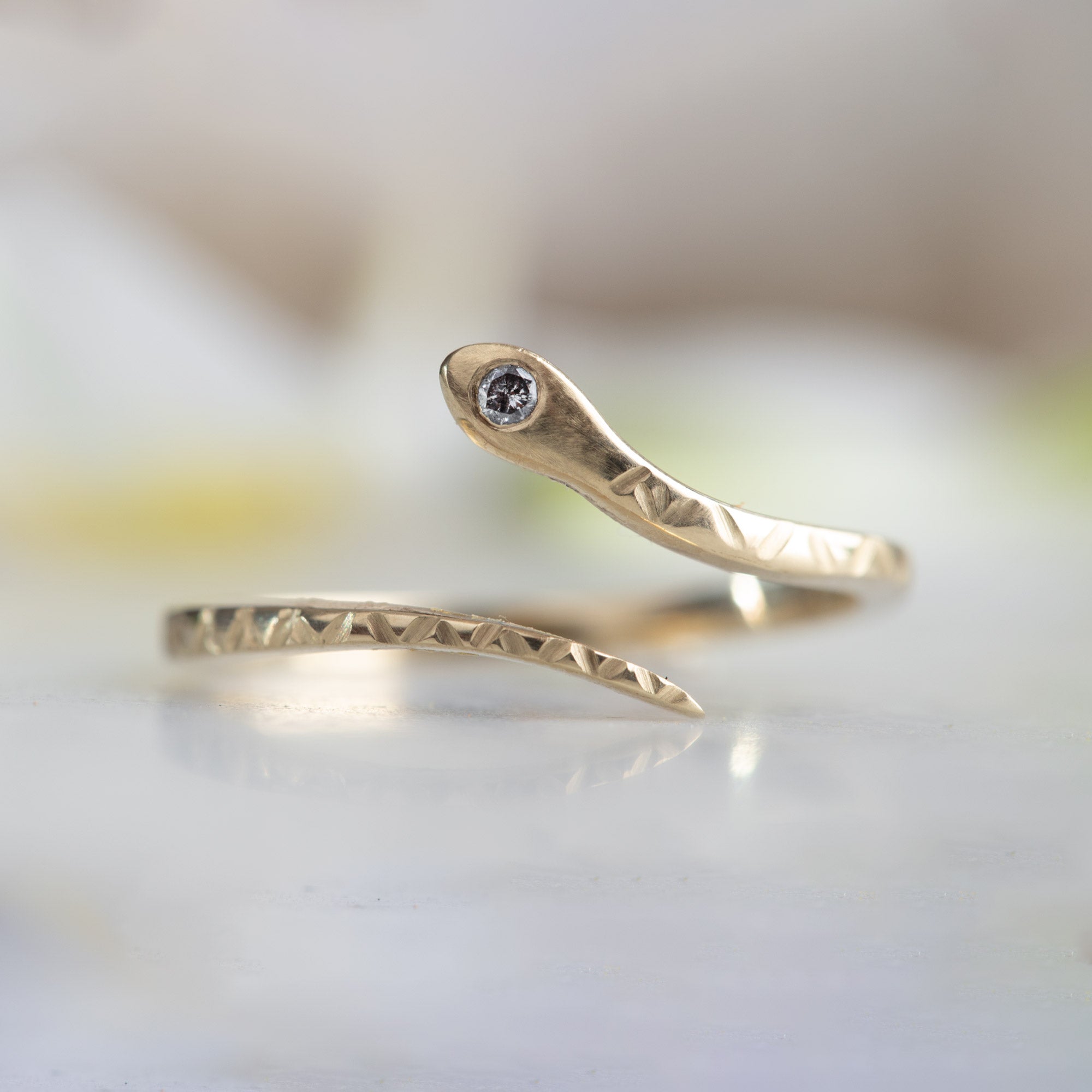 The Salt and Pepper Diamond Serpent Ring | Yellow, Rose or White Gold